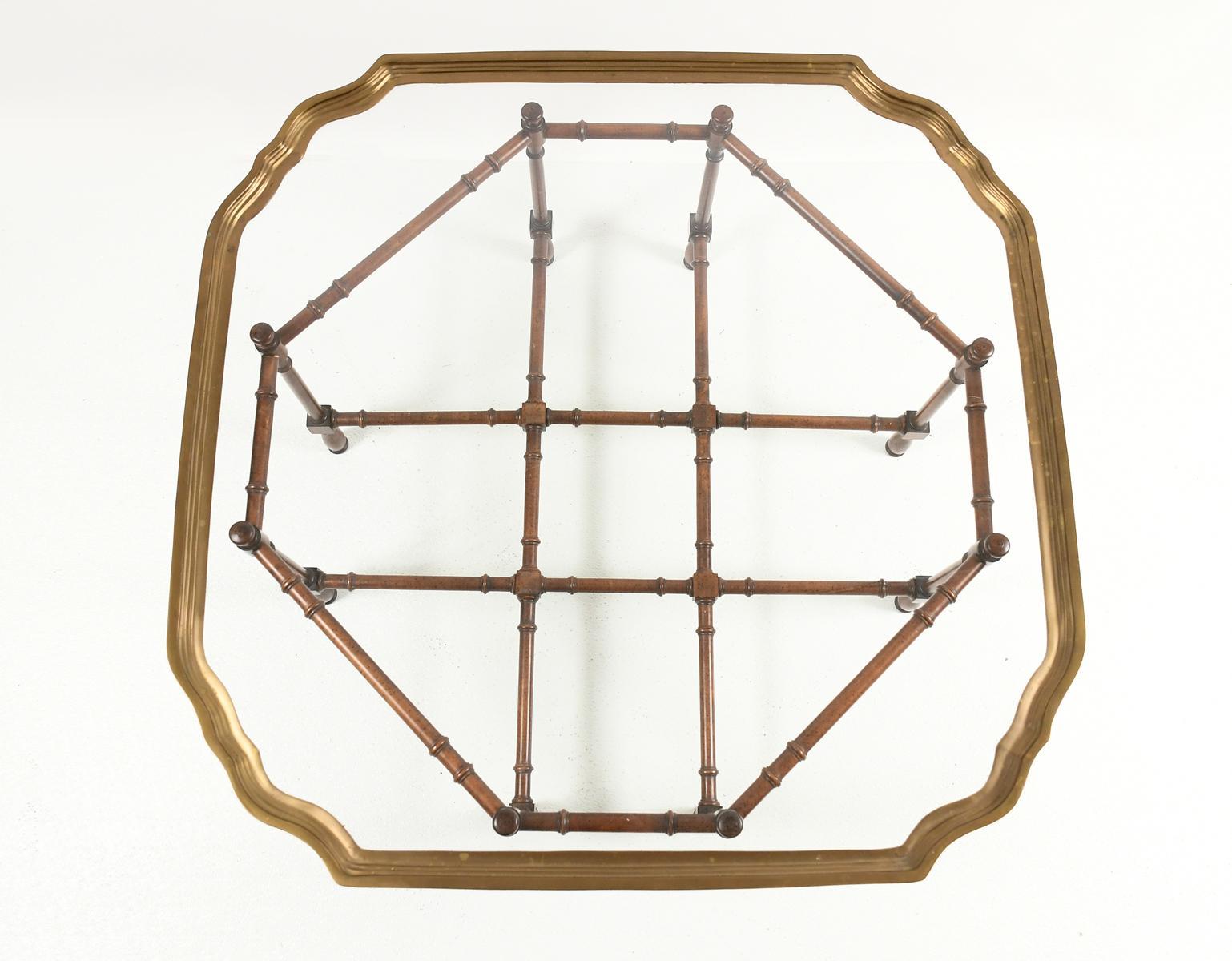 Mid-Century Modern Faux Bamboo Baker Attributed Brass and Glass Tray Top Coffee Table