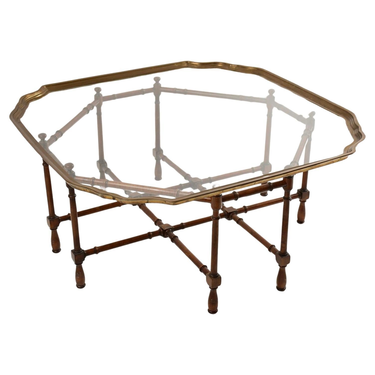 Faux Bamboo Baker Attributed Brass and Glass Tray Top Coffee Table In Good Condition In Bradenton, FL