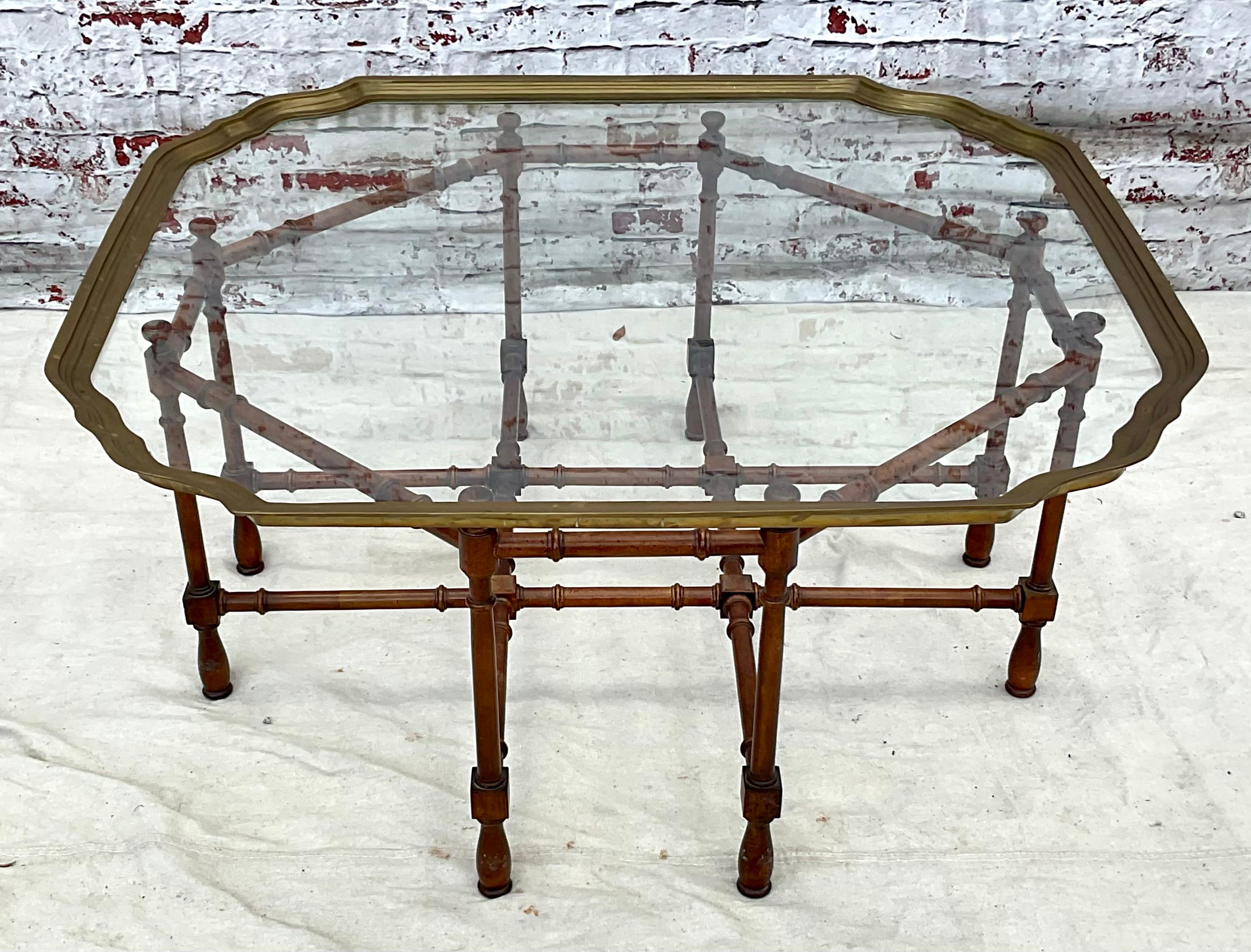 Faux Bamboo Baker Attributed Brass and Glass Tray Top Coffee Table 2