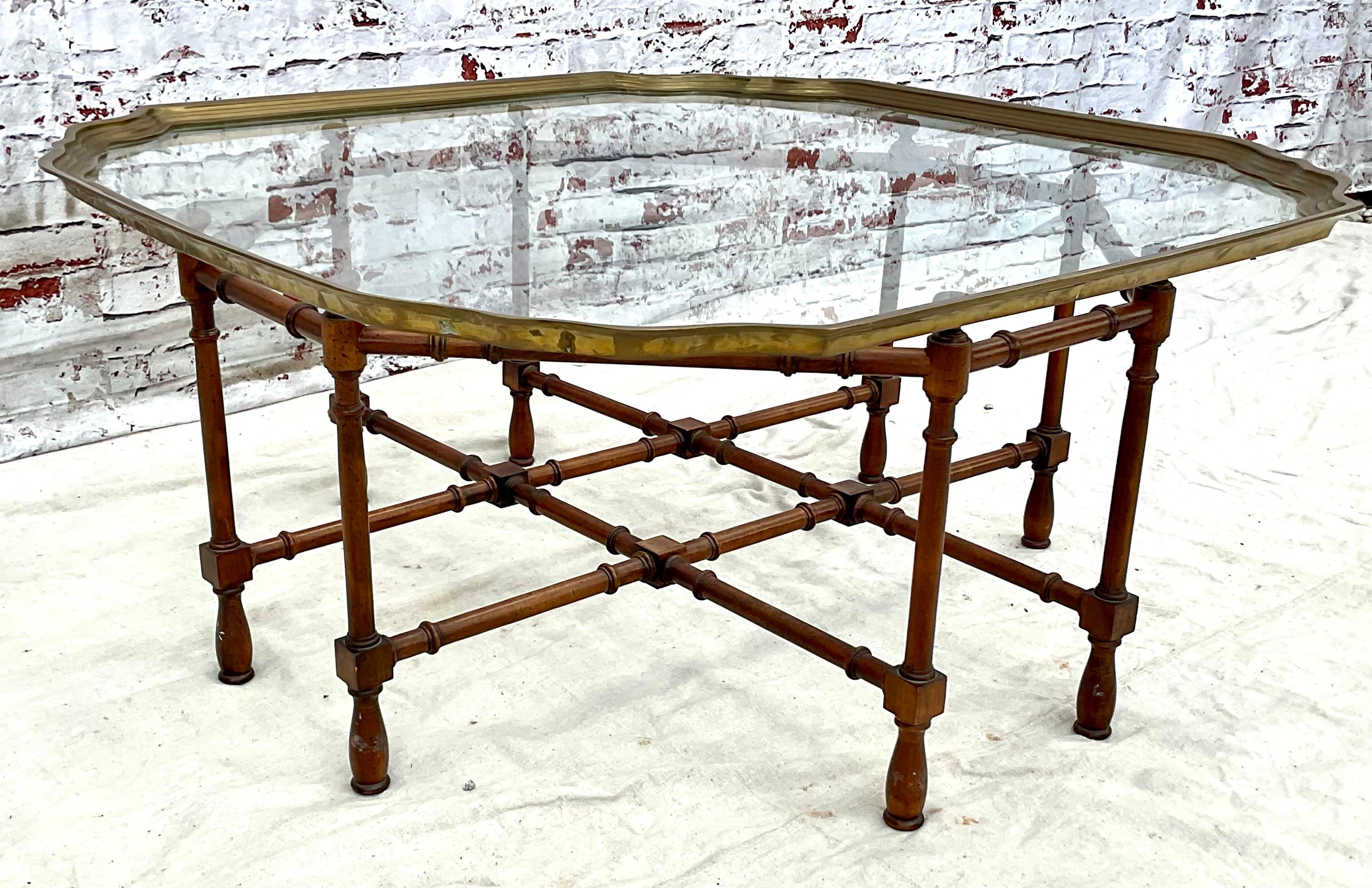 Faux Bamboo Baker Attributed Brass and Glass Tray Top Coffee Table 3