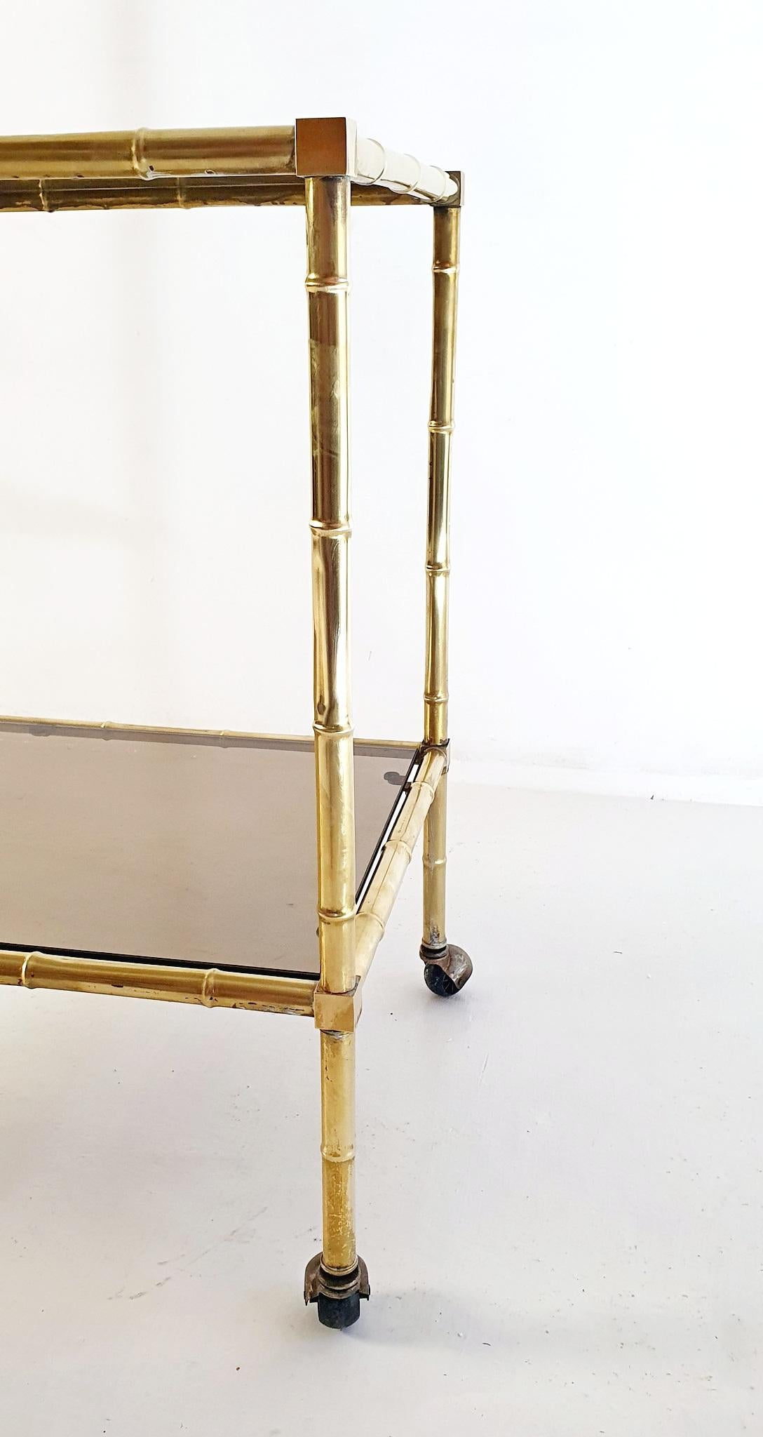 French  Faux Bamboo Bar Cart by Maison Baguès, France For Sale