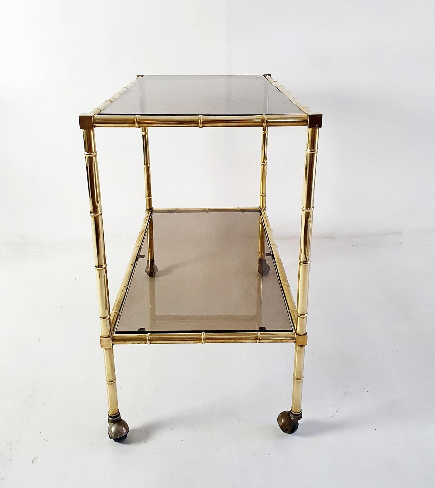 Brass  Faux Bamboo Bar Cart by Maison Baguès, France For Sale