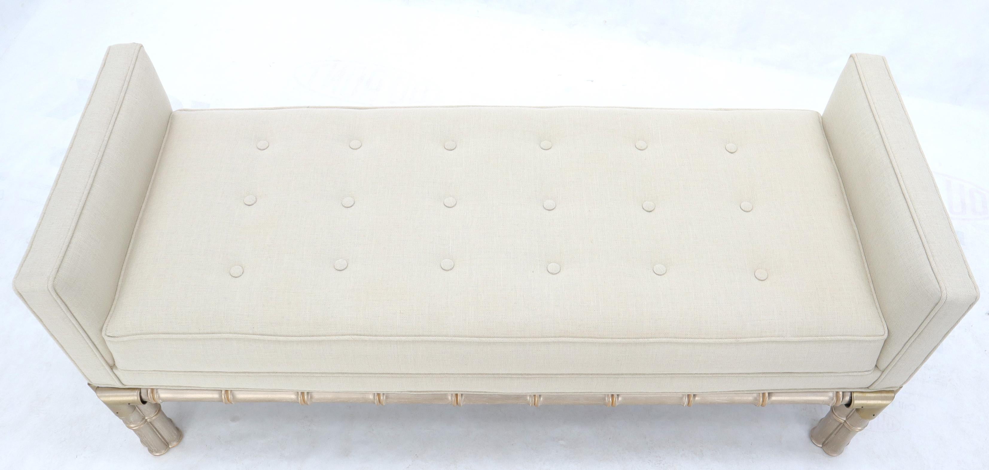 Faux Bamboo Base Tufted Upholstery Bench with Sides For Sale 2