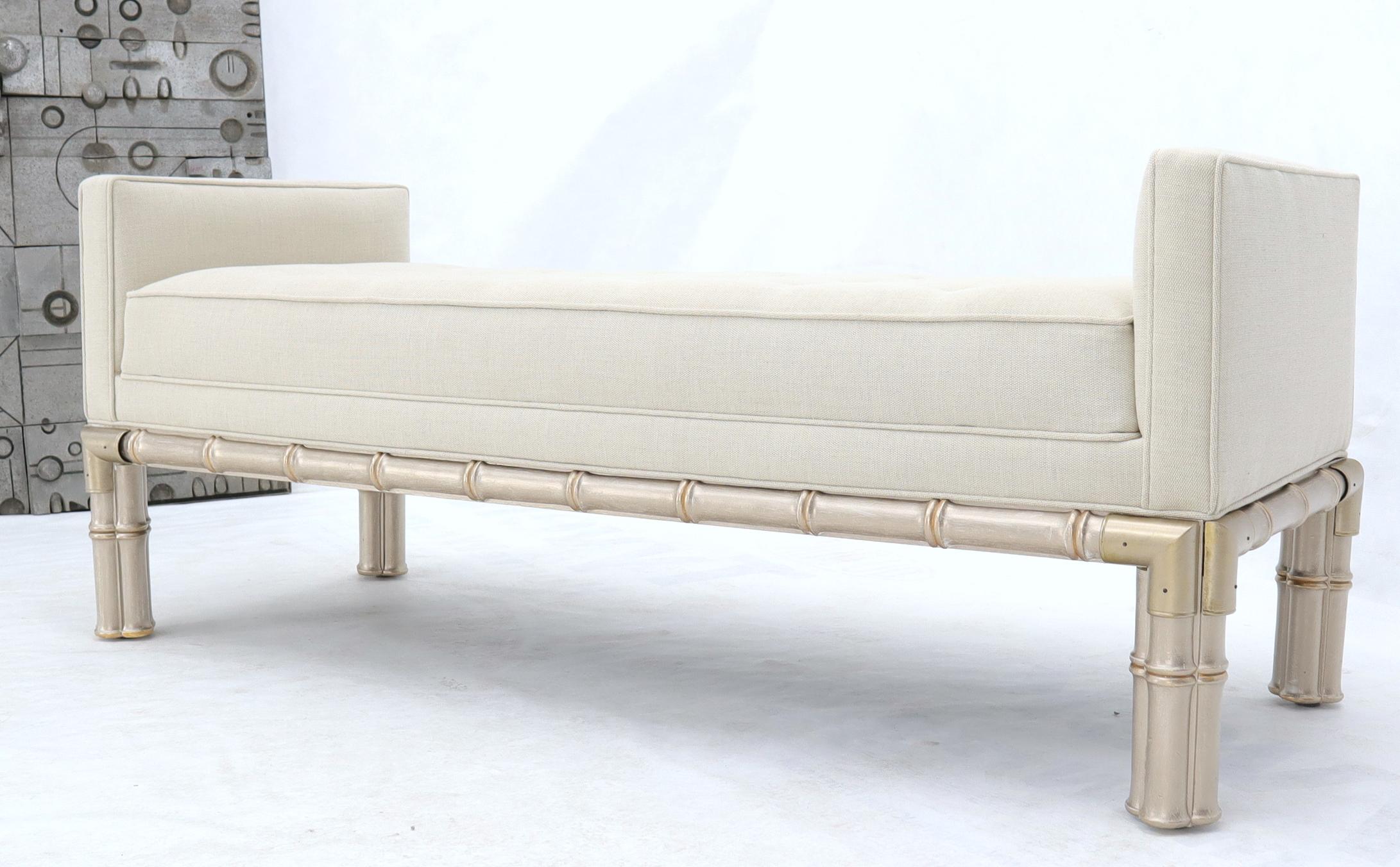 Mid-Century Modern Faux Bamboo Base Tufted Upholstery Bench with Sides For Sale