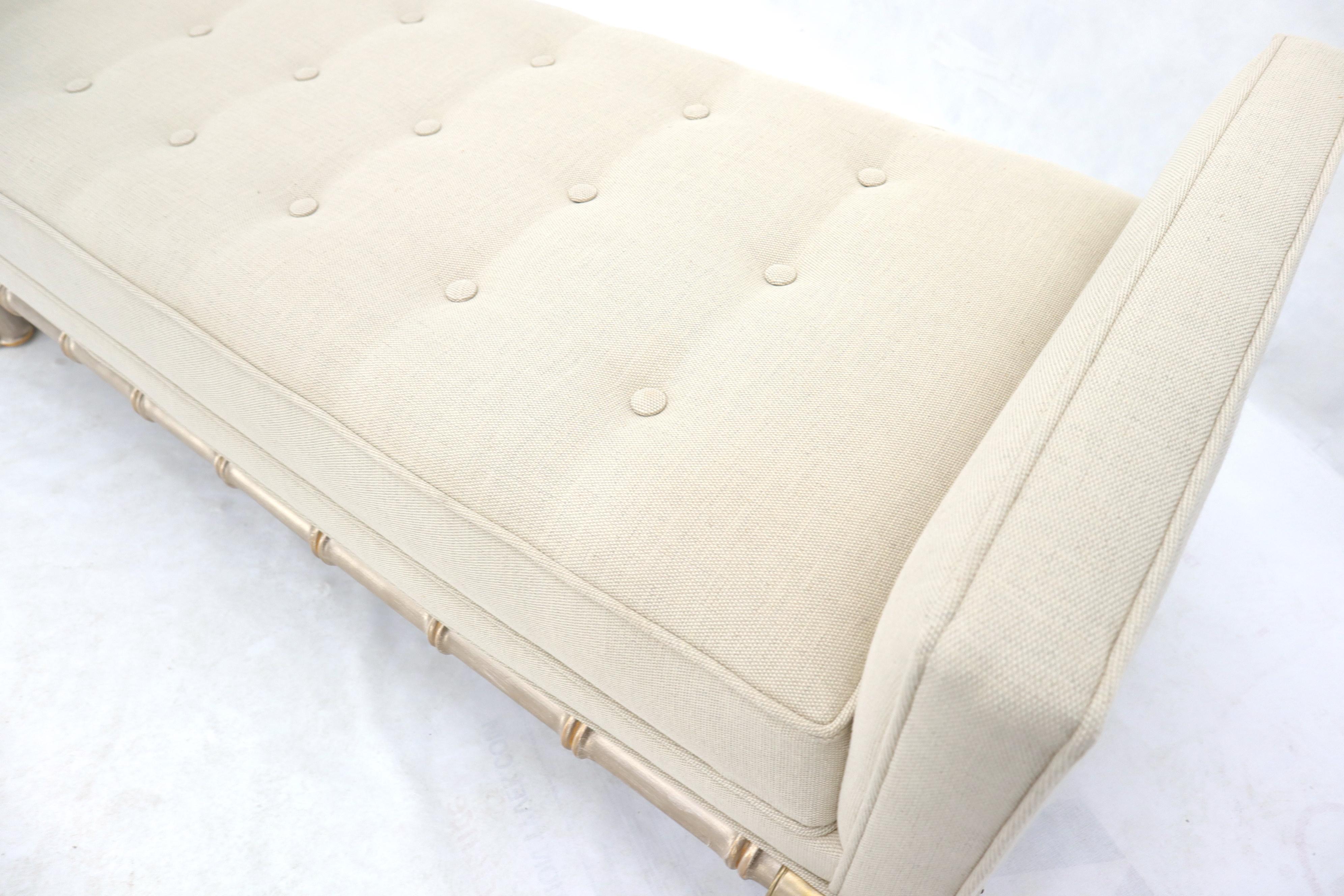 Faux Bamboo Base Tufted Upholstery Bench with Sides In Excellent Condition For Sale In Rockaway, NJ