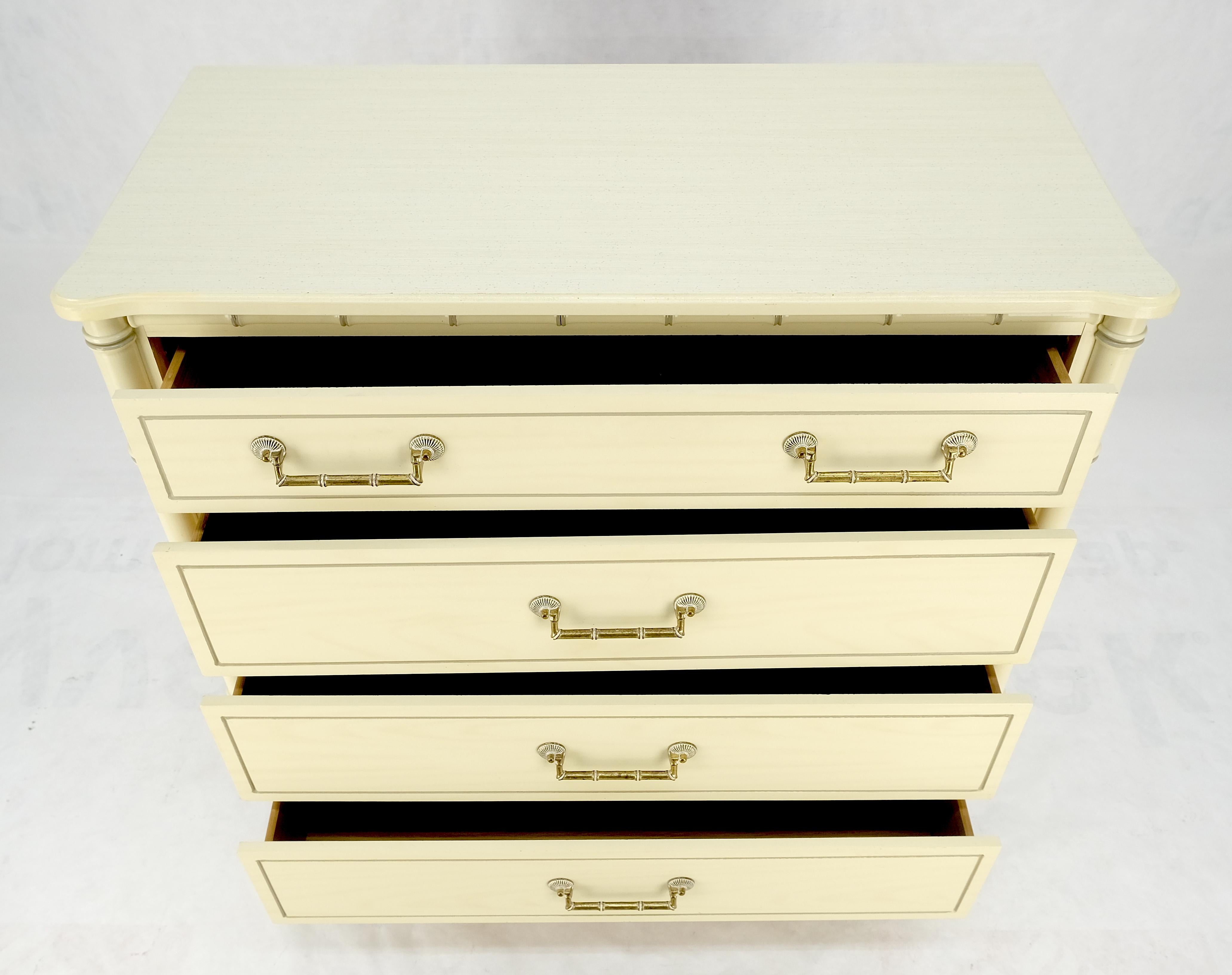 Faux Bamboo Beige White Lacquer 4 Drawers Bachelor Chest Dresser MINT! For Sale 6