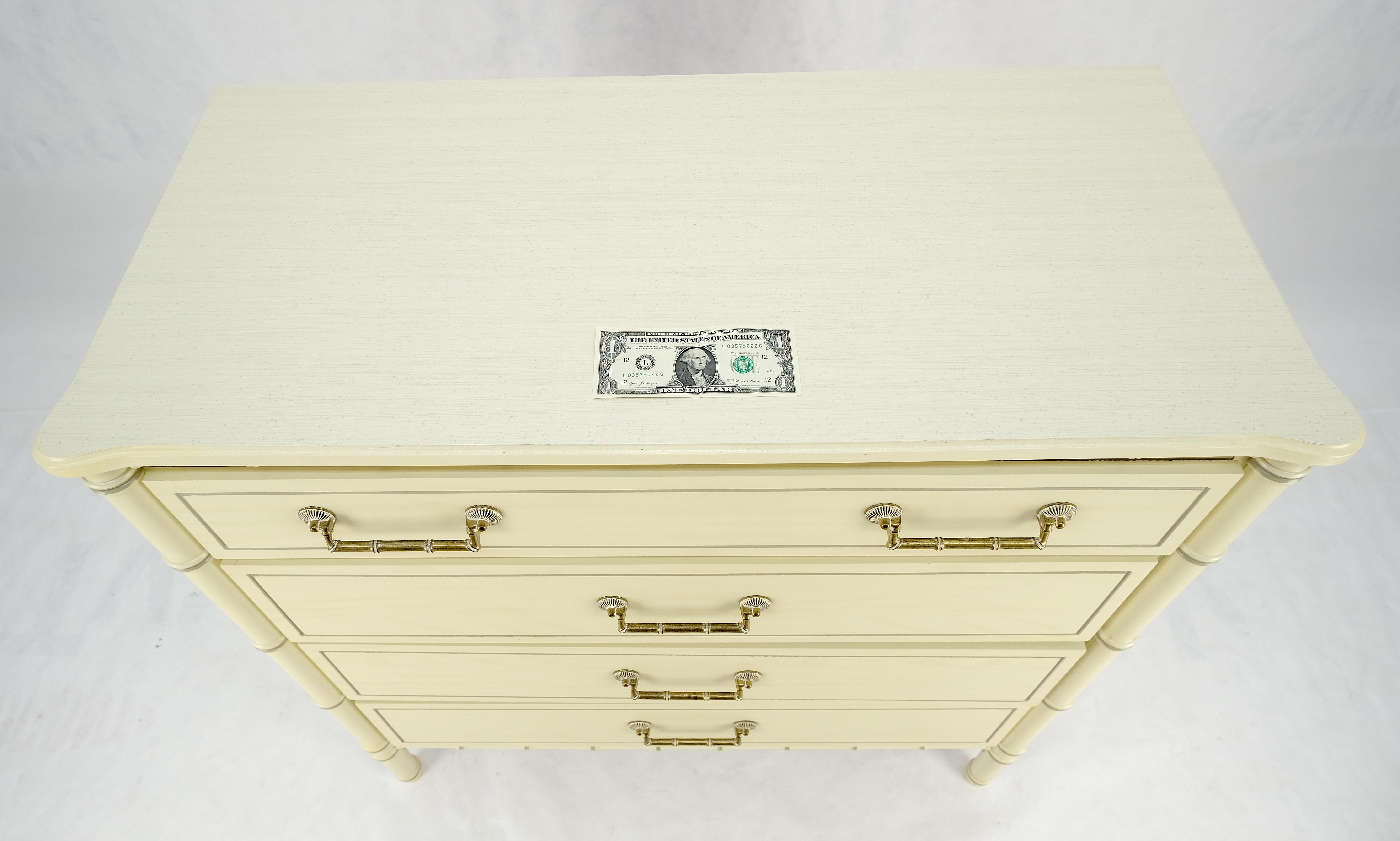 Faux Bamboo Beige White Lacquer 4 Drawers Bachelor Chest Dresser MINT! For Sale 9