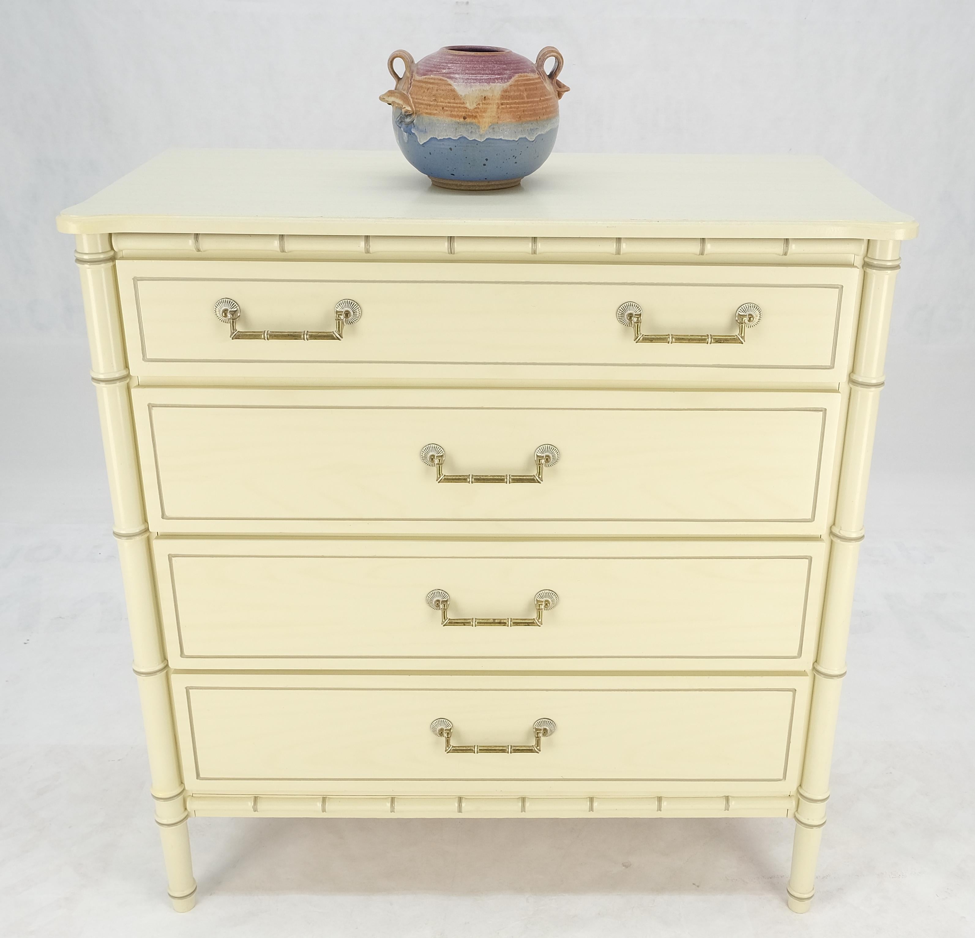 American Faux Bamboo Beige White Lacquer 4 Drawers Bachelor Chest Dresser MINT! For Sale