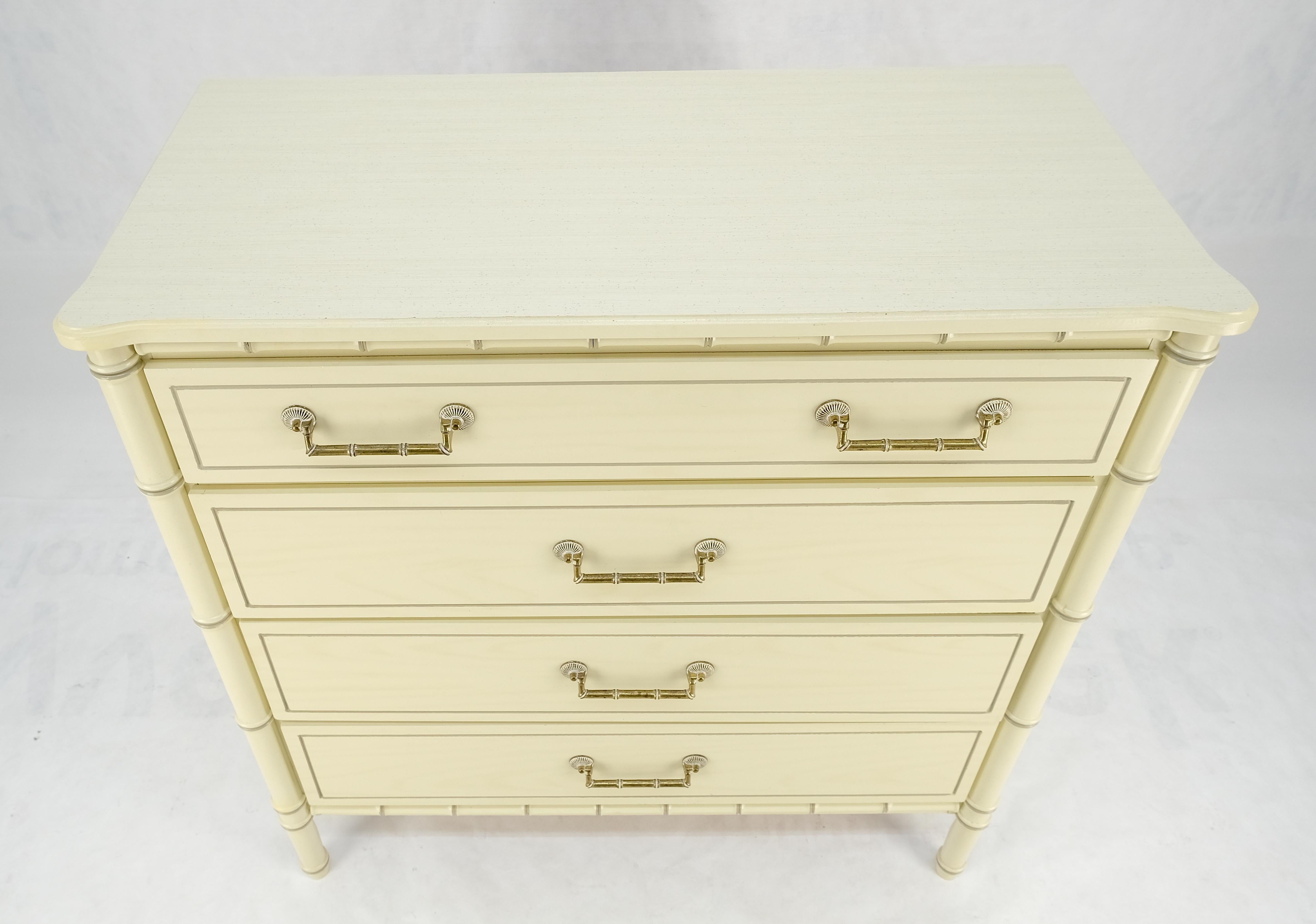 20th Century Faux Bamboo Beige White Lacquer 4 Drawers Bachelor Chest Dresser MINT! For Sale
