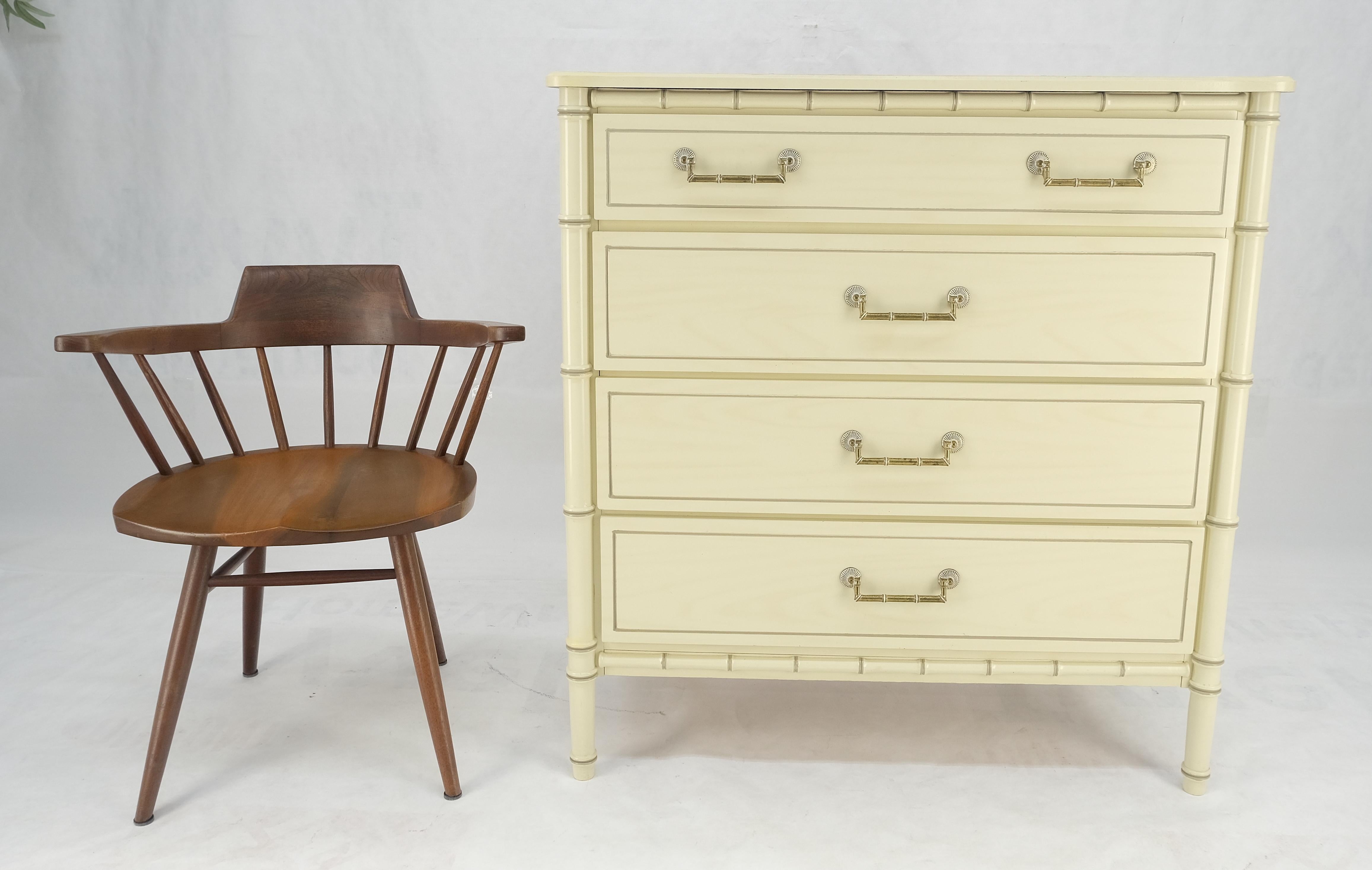 Brass Faux Bamboo Beige White Lacquer 4 Drawers Bachelor Chest Dresser MINT! For Sale