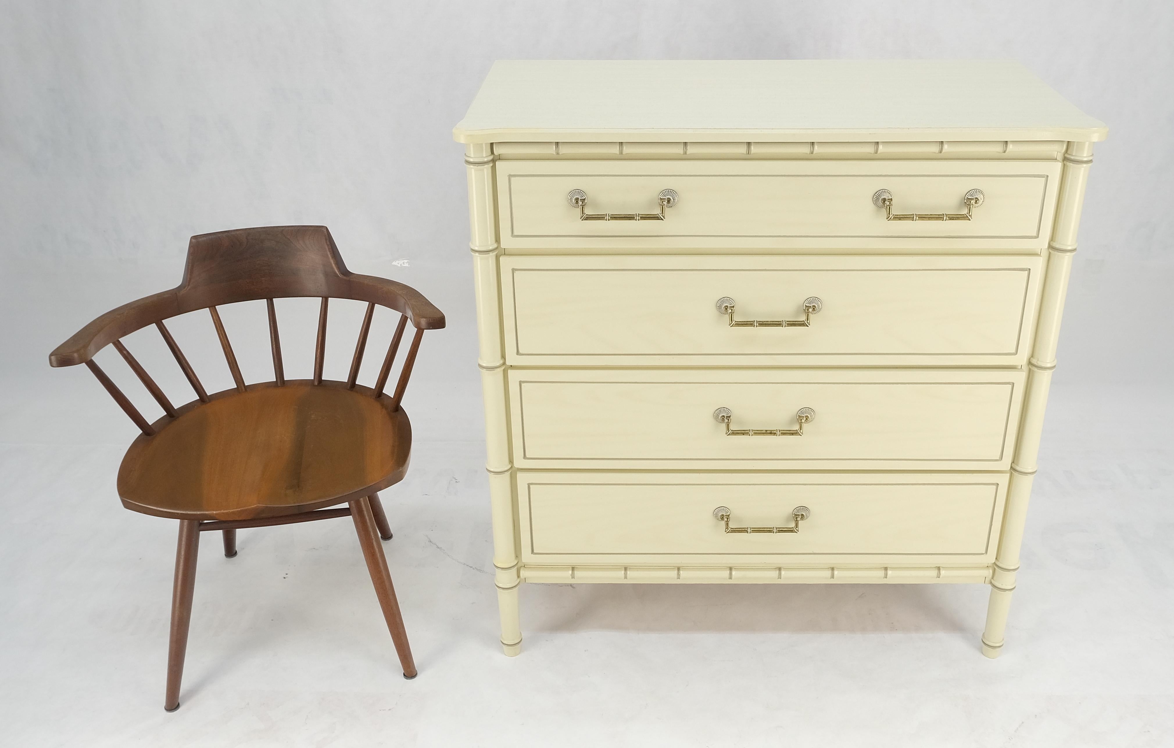 Faux Bamboo Beige White Lacquer 4 Drawers Bachelor Chest Dresser MINT! For Sale 1