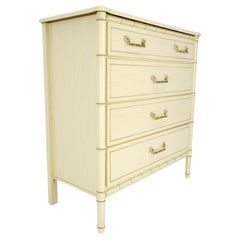 Faux Bamboo Beige White Lacquer 4 Drawers Bachelor Chest Dresser MINT!