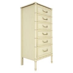 Faux Bamboo Beige White Lacquer 48" Tall 6 Drawer Lingerie Chest Dresser MINT!
