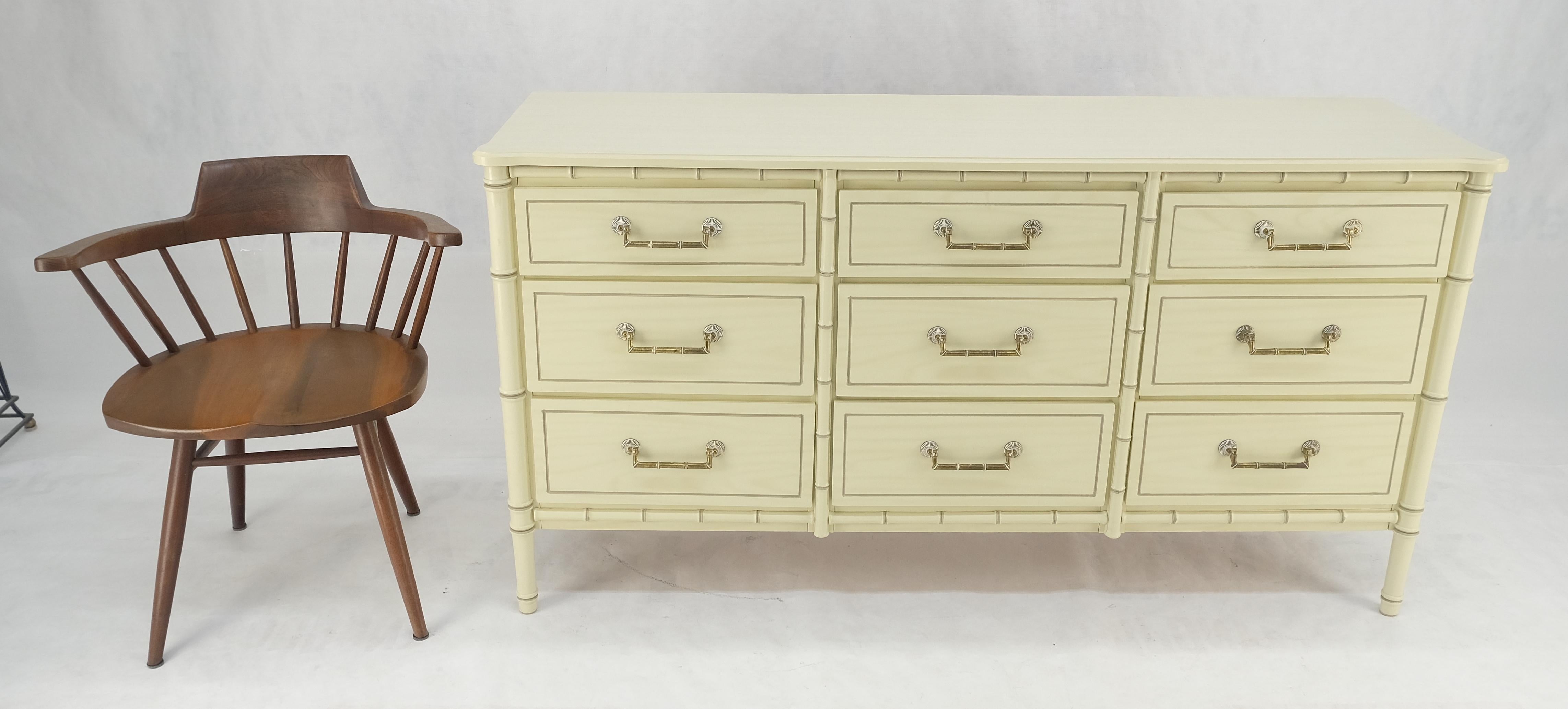 Faux Bambou Beige Blanc Laqué 9 Tiroirs 65