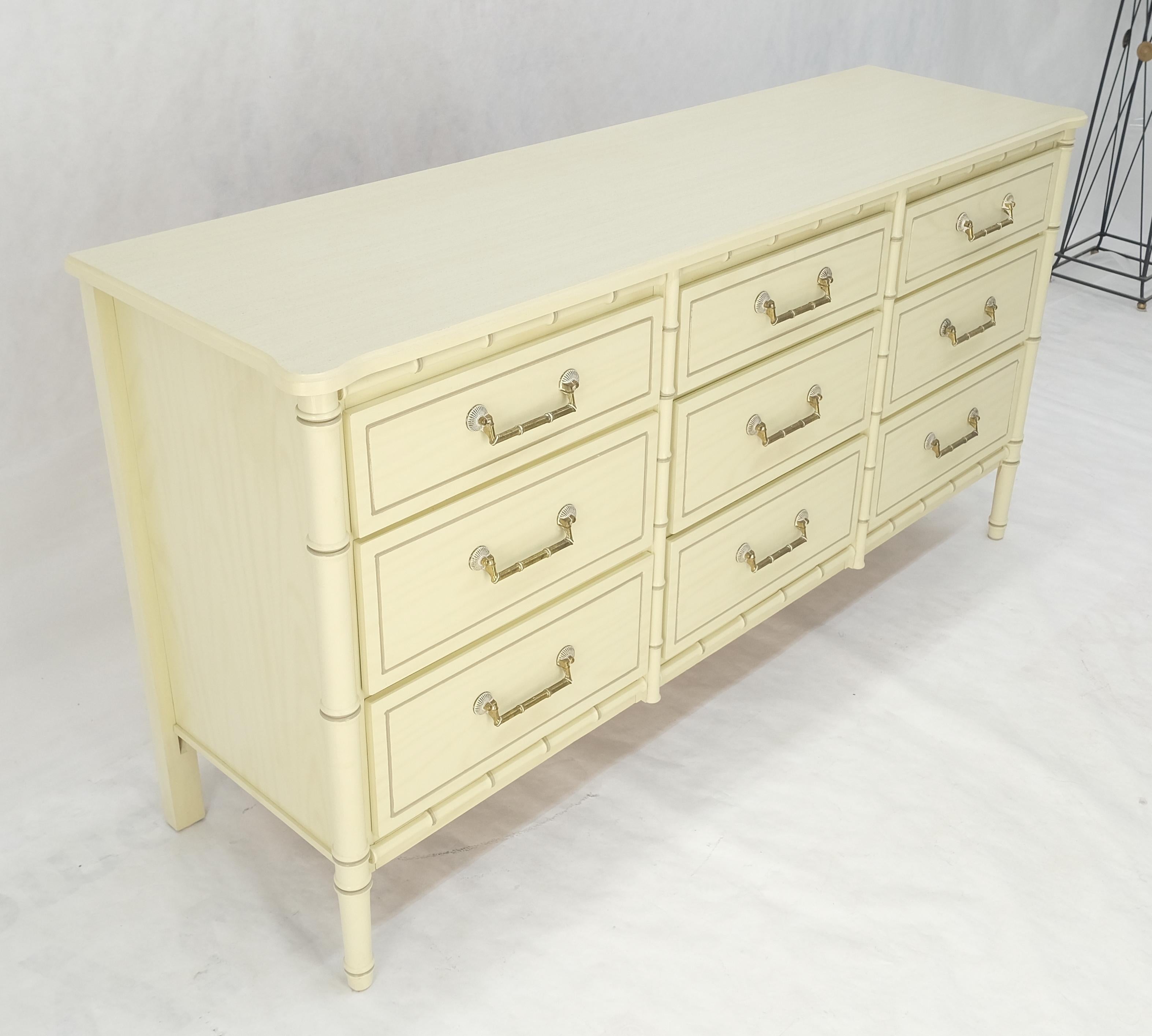 Faux Bambou Beige Blanc Laqué 9 Tiroirs 65