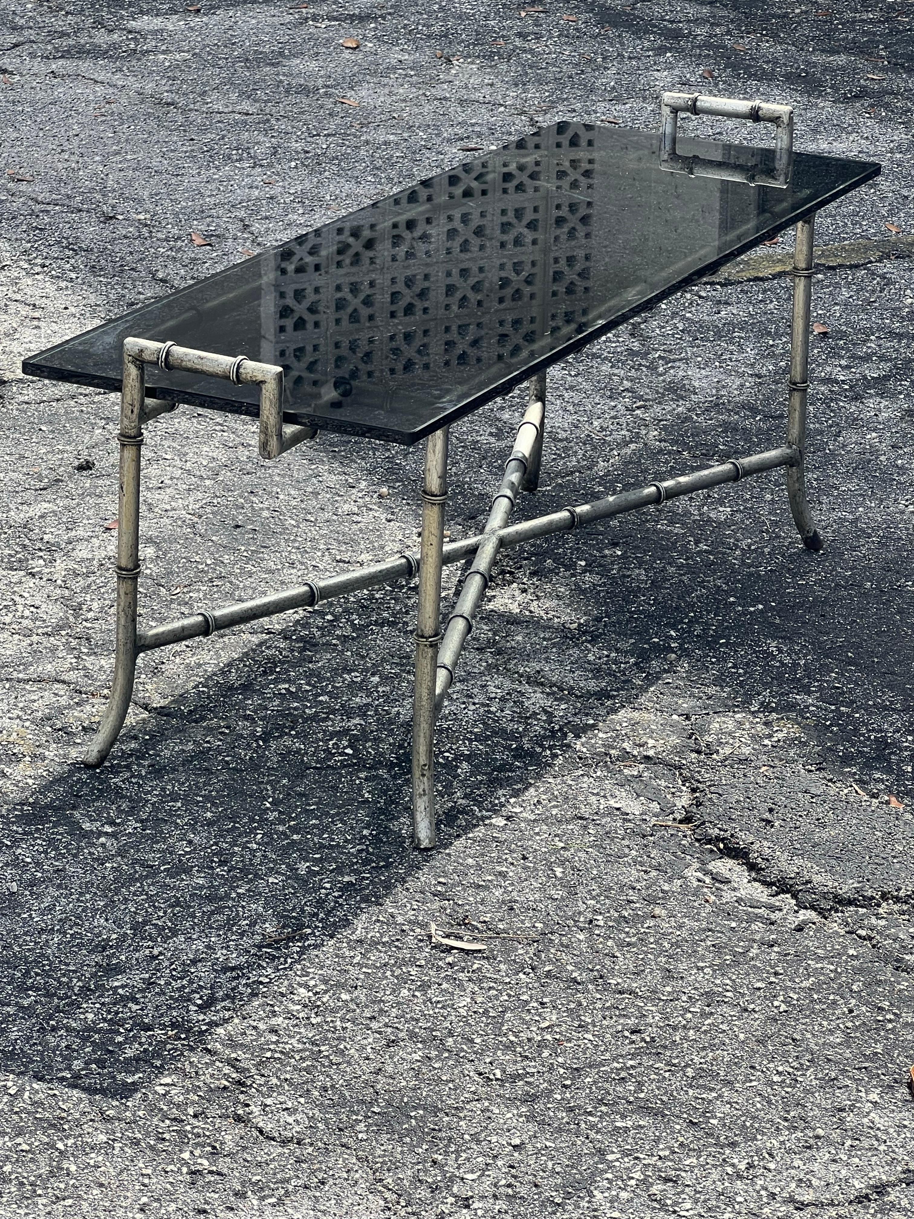 Steel Faux Bamboo Bench Or Coffee Table ca' 1970's For Sale