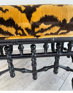 Faux Bamboo Bench with Scalamandre Tiger Velvet Fabric Seat
