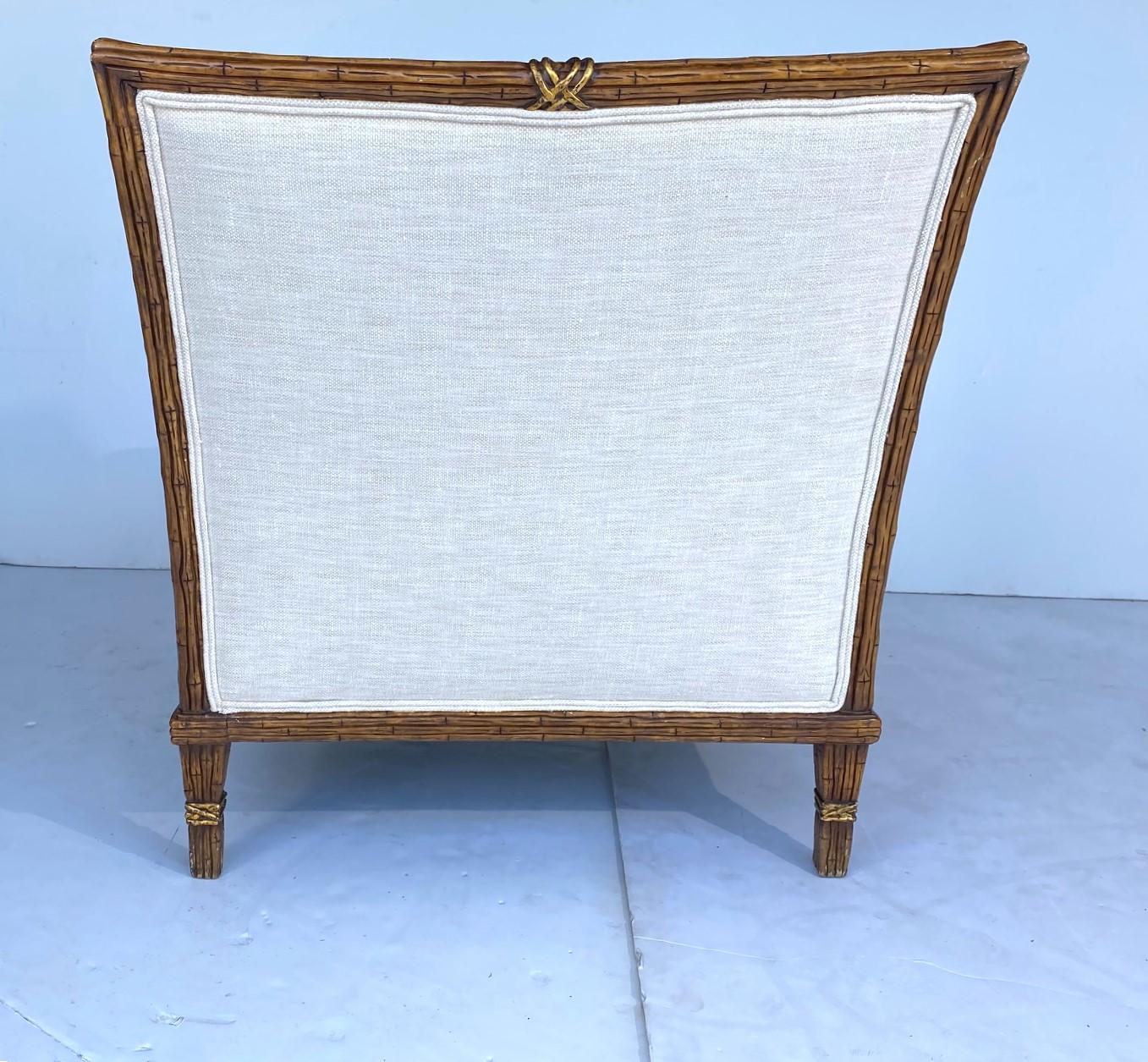 Faux-Bamboo Bergere Chairs Set of 2 In Good Condition For Sale In Pomona, CA