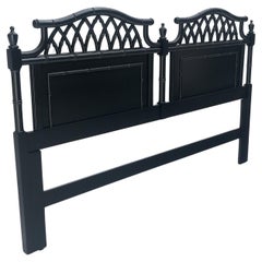 Faux Bamboo Black Lacquer King Size Headboard Bed MINT!