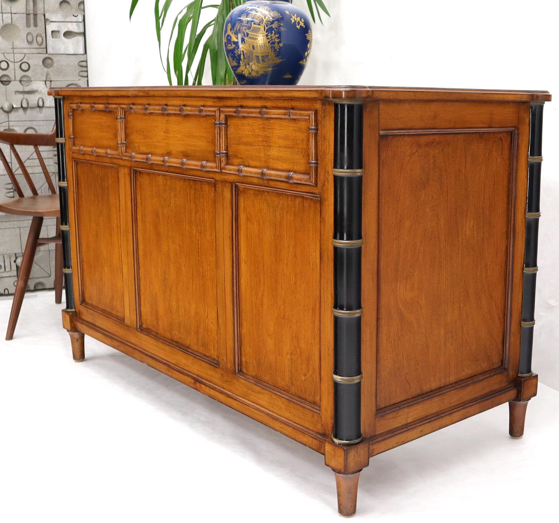 Faux Bamboo Black Leather Top Mahogany Desk with Curved Bottom Doors Compartment For Sale 9