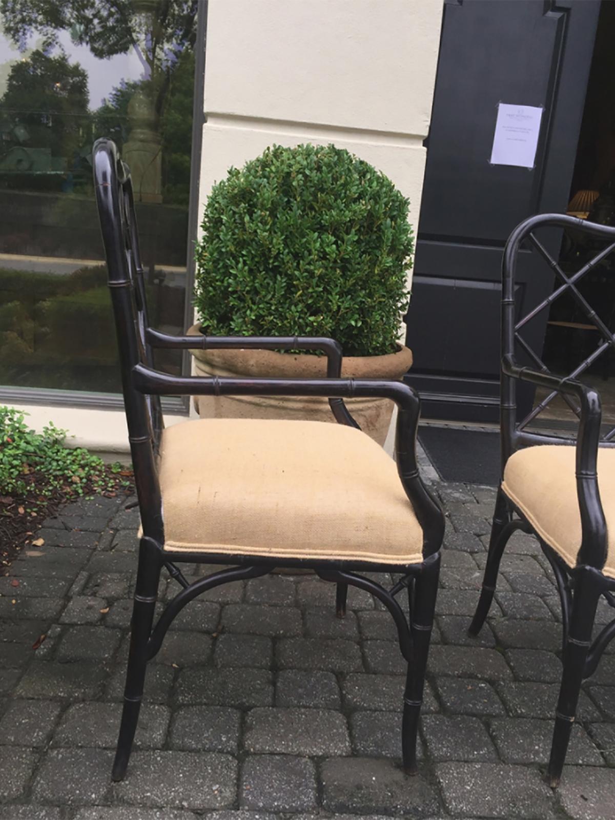 Faux Bamboo Black Painted Armchair, circa 1940s-1950s In Good Condition In Atlanta, GA