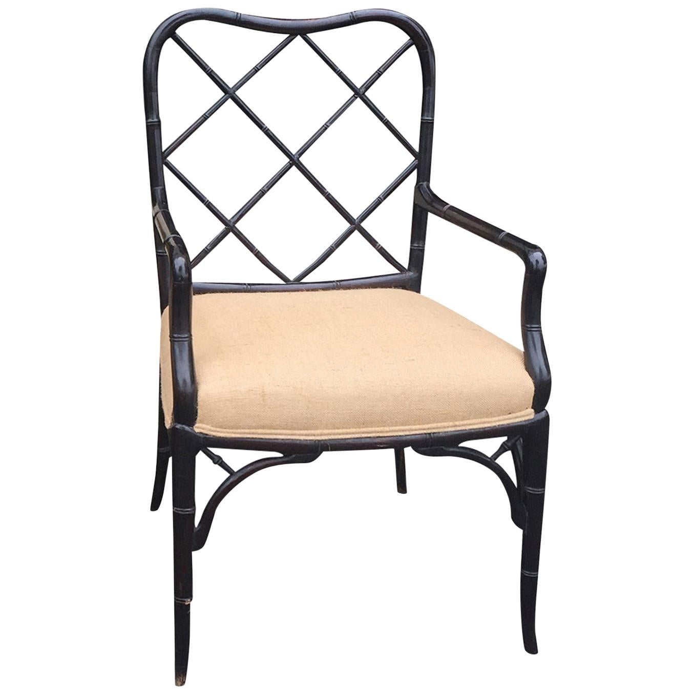 Faux Bamboo Black Painted Armchair, circa 1940s-1950s