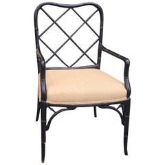 Faux Bamboo Black Painted Armchair, circa 1940s-1950s