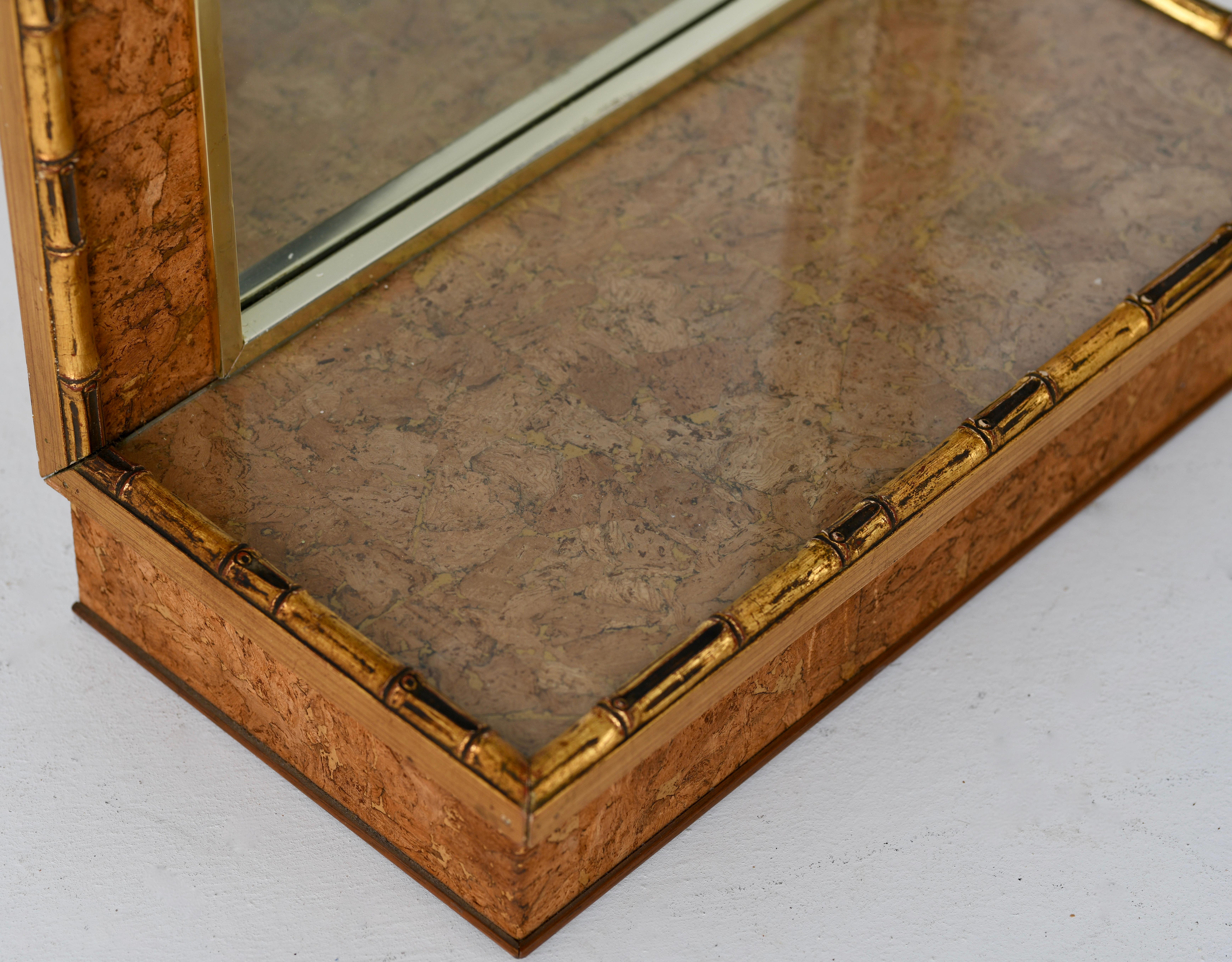 Italian Faux Bamboo Brass and Cork Console Mirror, 1970s For Sale