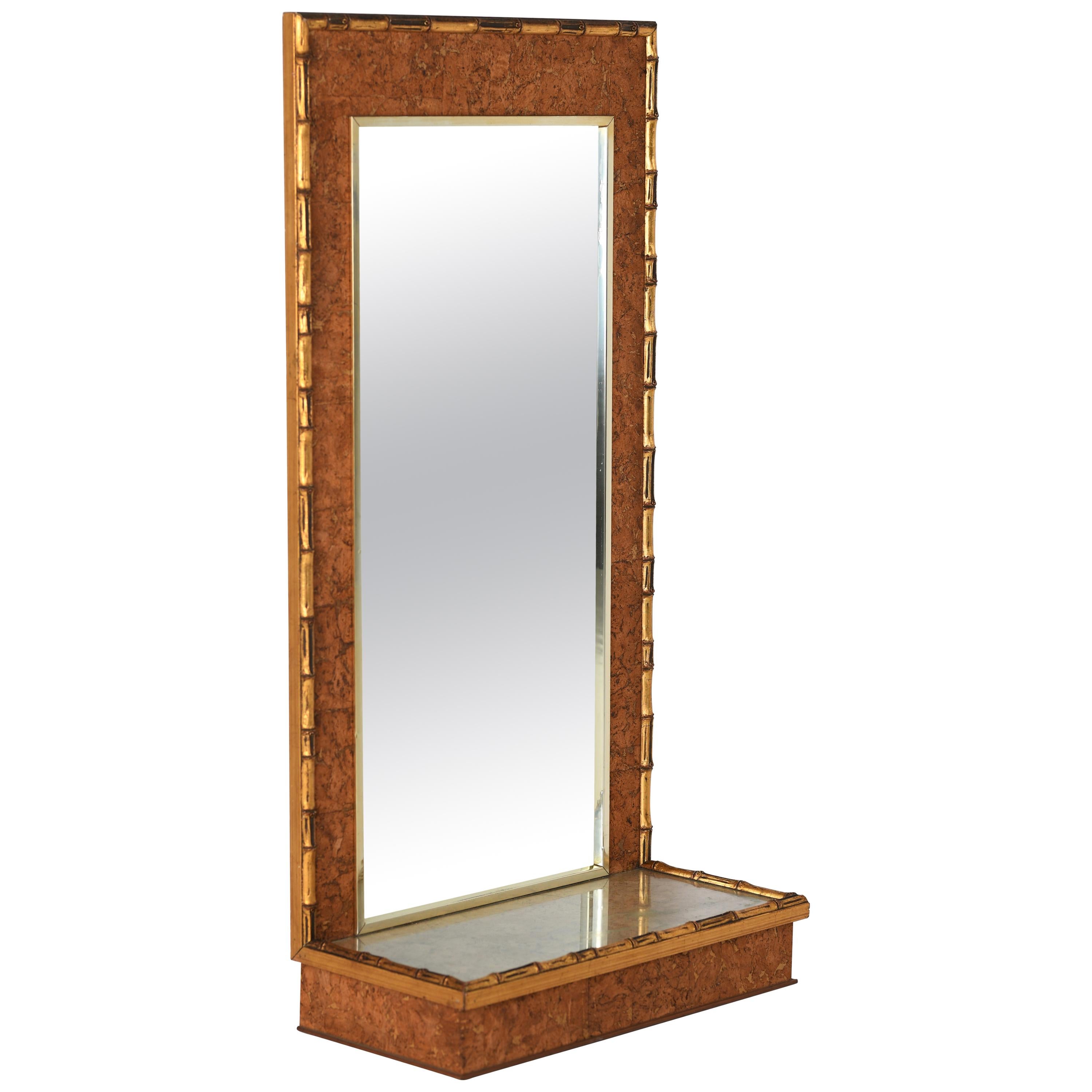 Faux Bamboo Brass and Cork Console Mirror, 1970s For Sale