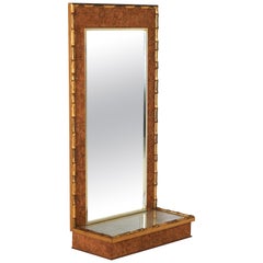 Faux Bamboo Brass and Cork Console Mirror, 1970s