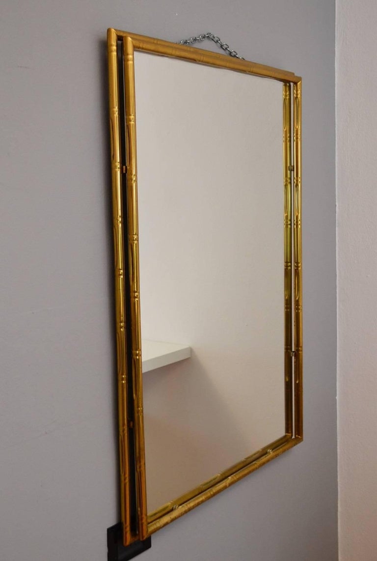 Faux Bamboo brass and cut glass wall mirror, 1960s at 1stDibs