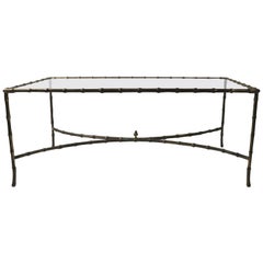 Faux Bamboo Brass and Glass Coffee Table after Bagues