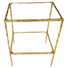 Faux Bamboo Brass and Glass Rectangular Side Table