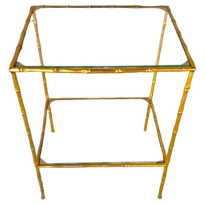 Faux Bamboo Brass and Glass Rectangular Side Table
