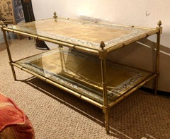 Faux Bamboo Brass and Gold Gilt Glass Two-Tier Coffee Table by Jansen