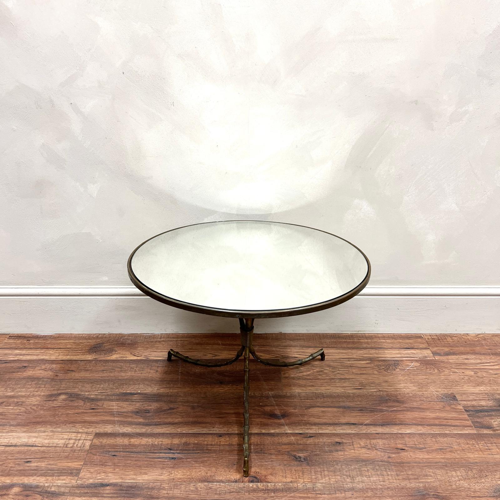 Faux Bamboo Brass and Mirror Large Coffee Table Maison Jansen In Good Condition In Southampton, GB