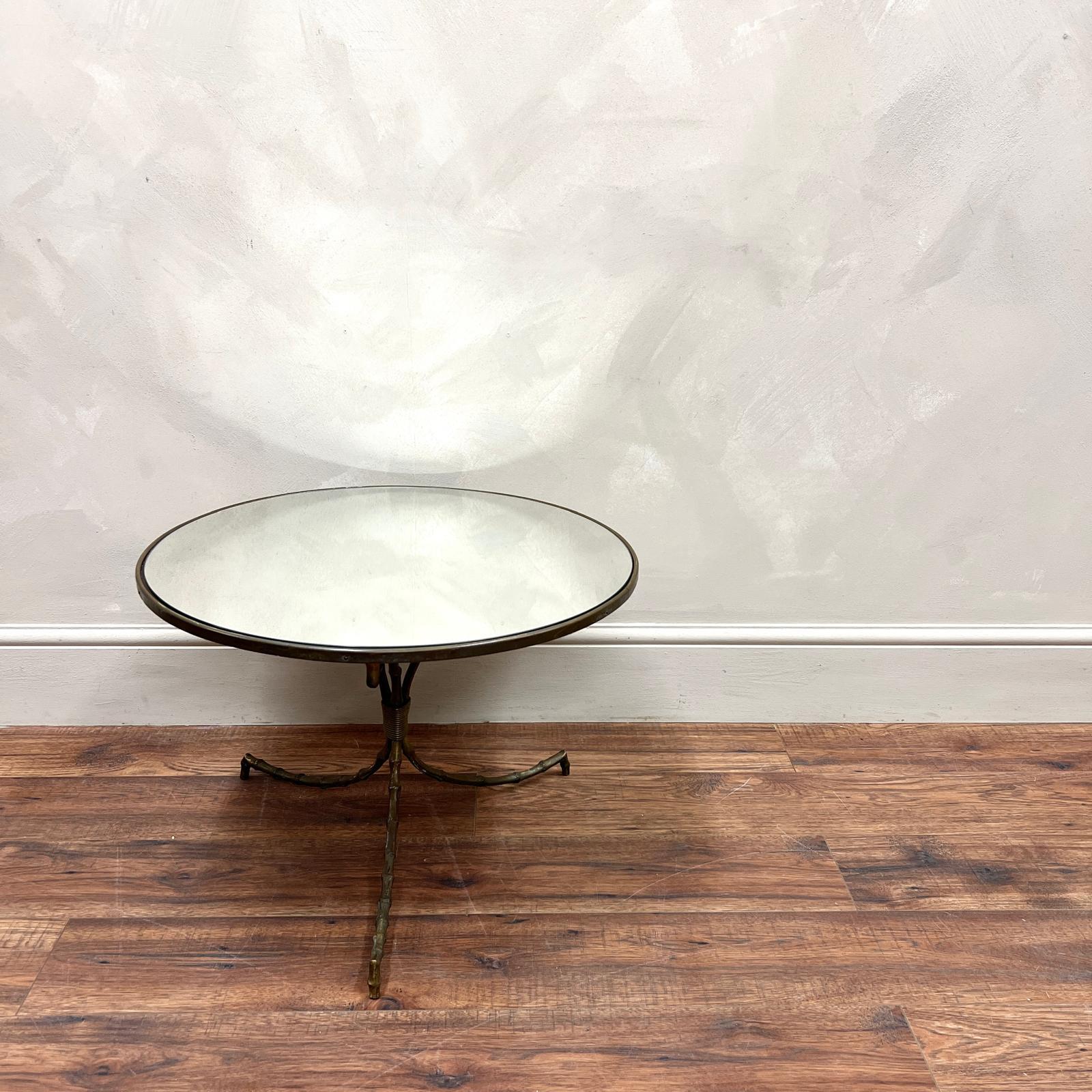 20th Century Faux Bamboo Brass and Mirror Large Coffee Table Maison Jansen