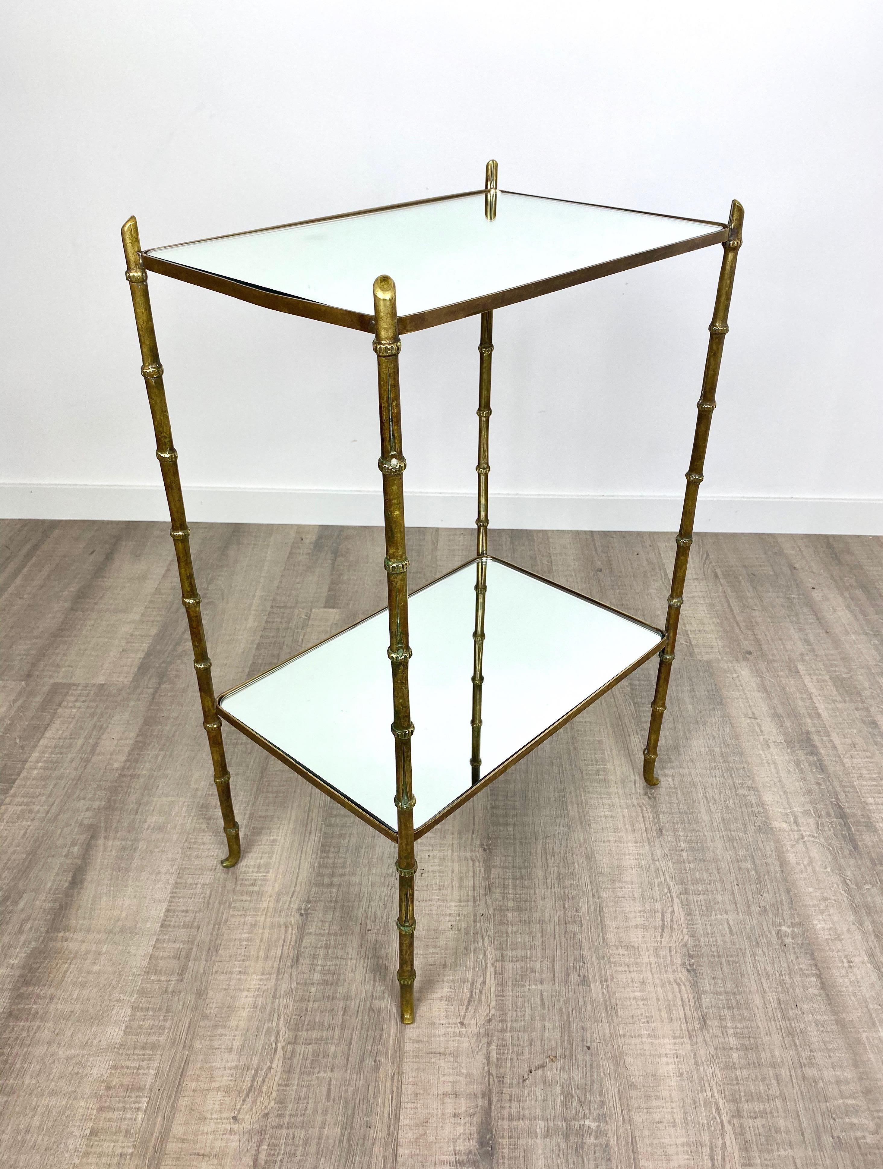 Faux Bamboo Brass and Mirror Side Table by Maison Bagues, France, 1950s 3