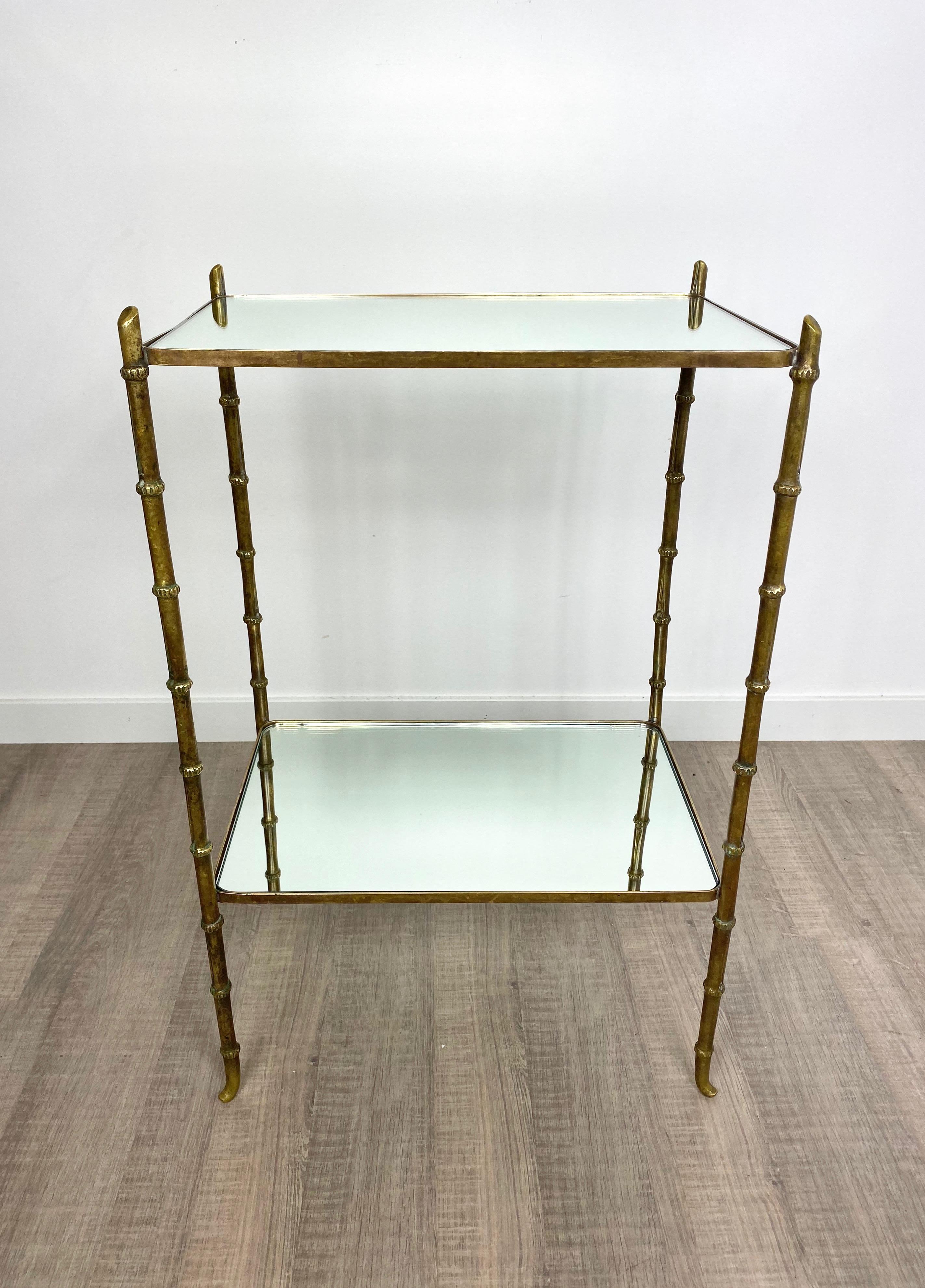 Faux Bamboo Brass and Mirror Side Table by Maison Bagues, France, 1950s 4