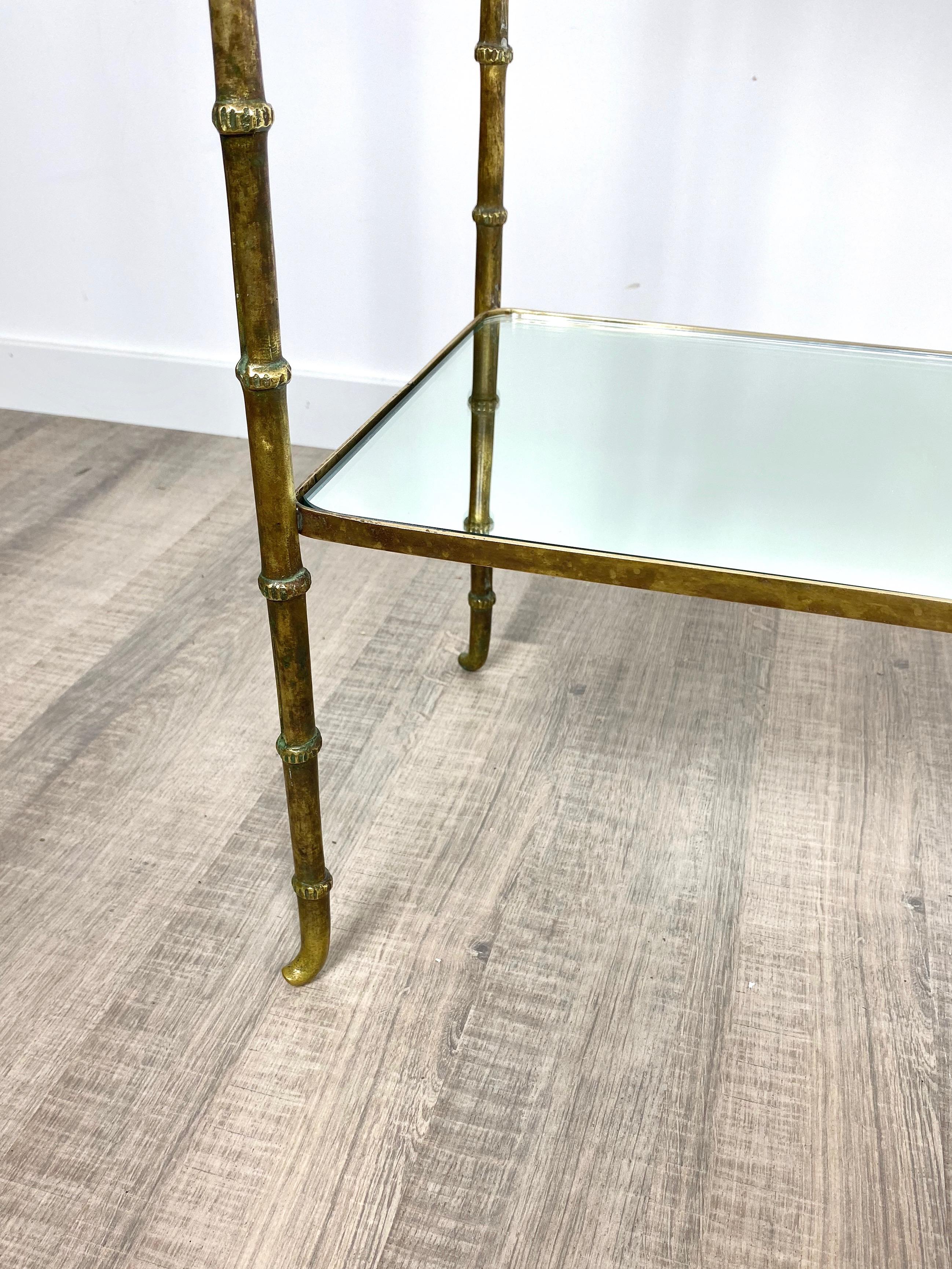 Faux Bamboo Brass and Mirror Side Table by Maison Bagues, France, 1950s 5