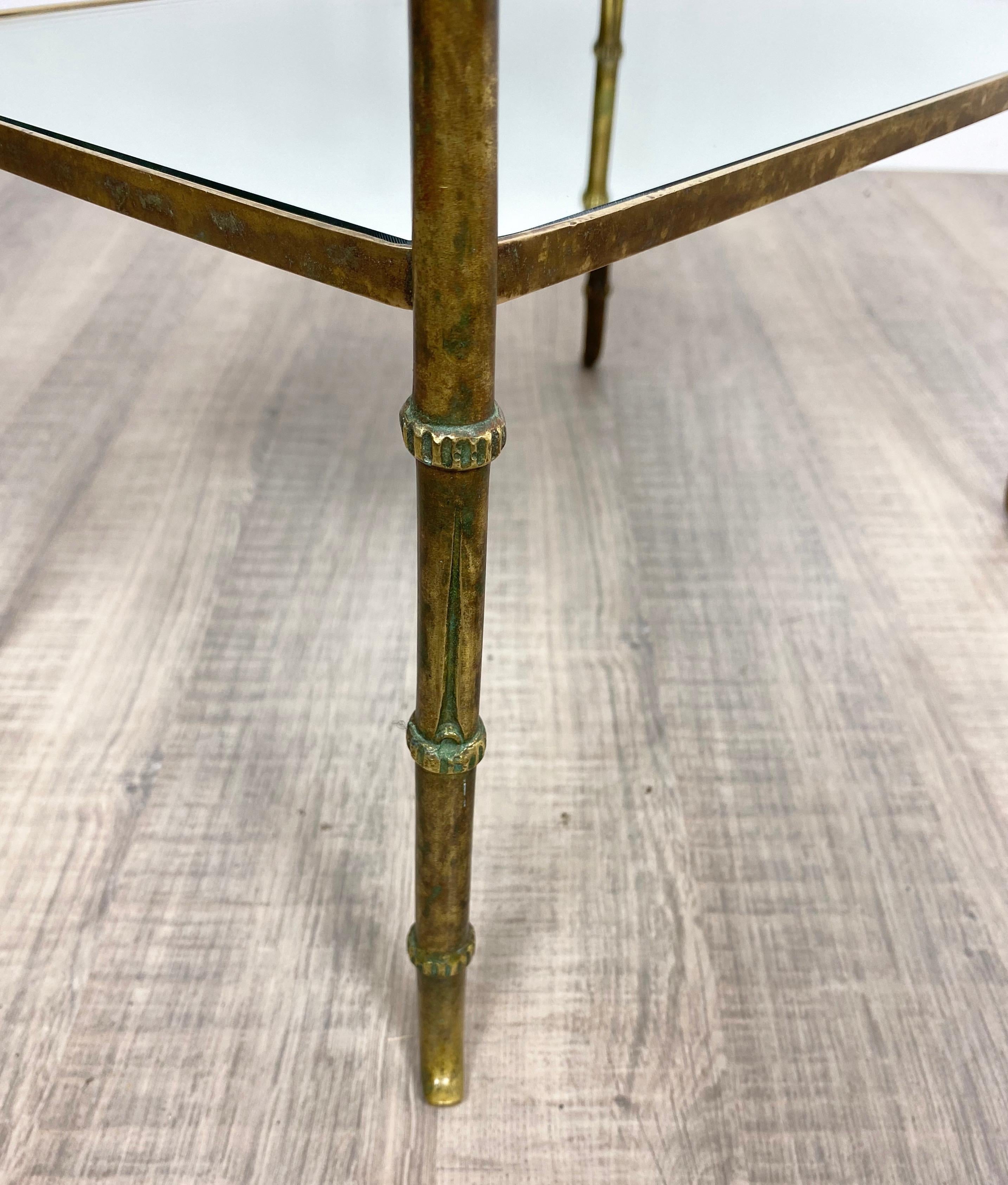 Faux Bamboo Brass and Mirror Side Table by Maison Bagues, France, 1950s 9