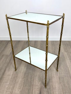 Faux Bamboo Brass and Mirror Side Table by Maison Bagues, France, 1950s