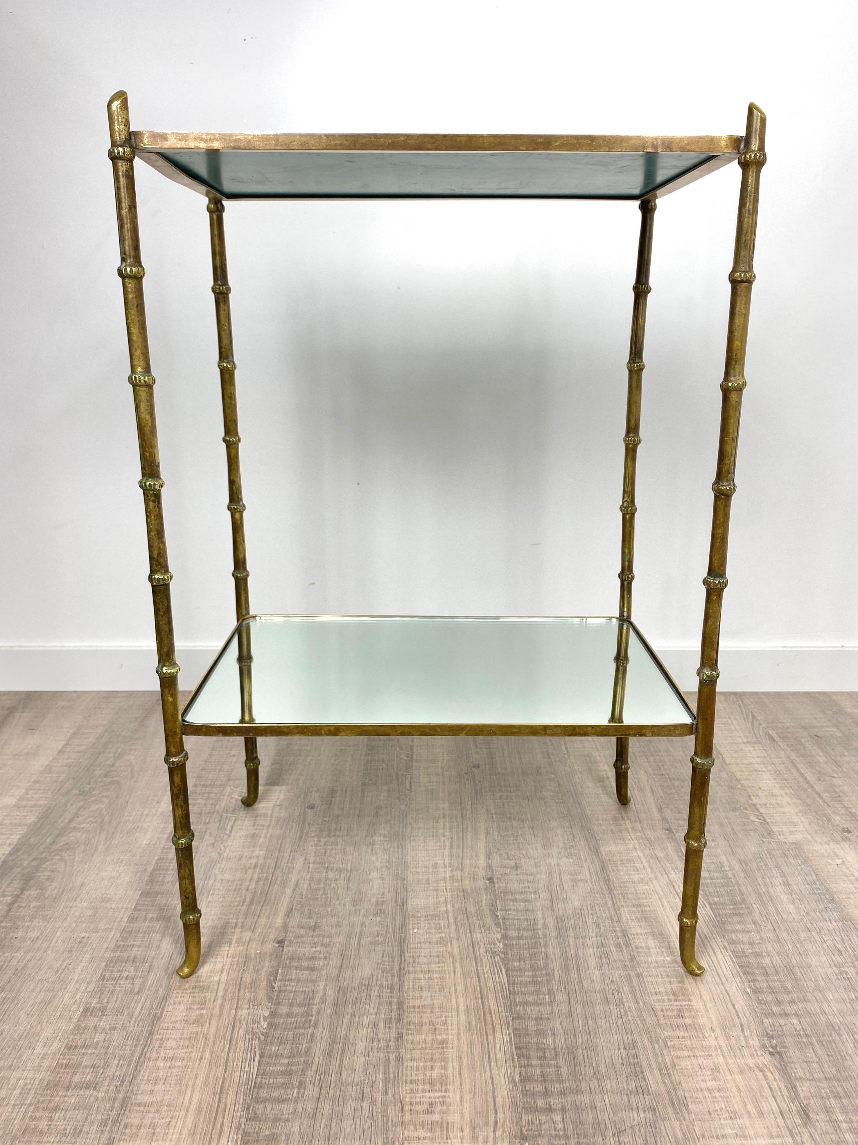 Italian Faux Bamboo Brass and Mirror Side Table by Maison Bagues, France, 1950s