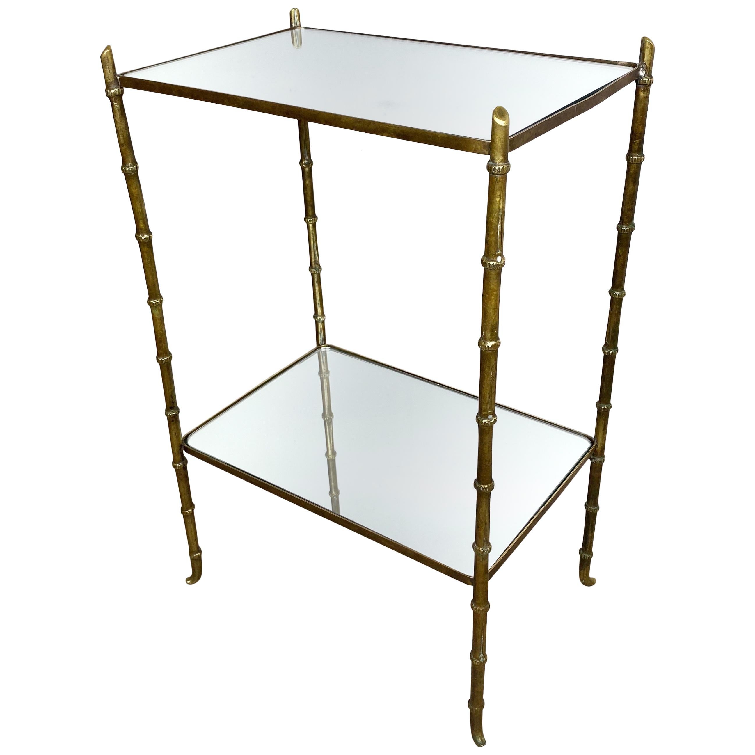 Faux Bamboo Brass and Mirror Side Table by Maison Bagues, France, 1950s