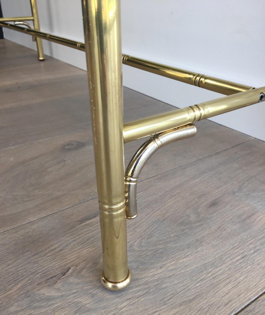 Faux-Bamboo Brass and Silvered Console Table with Smoked Glass 4