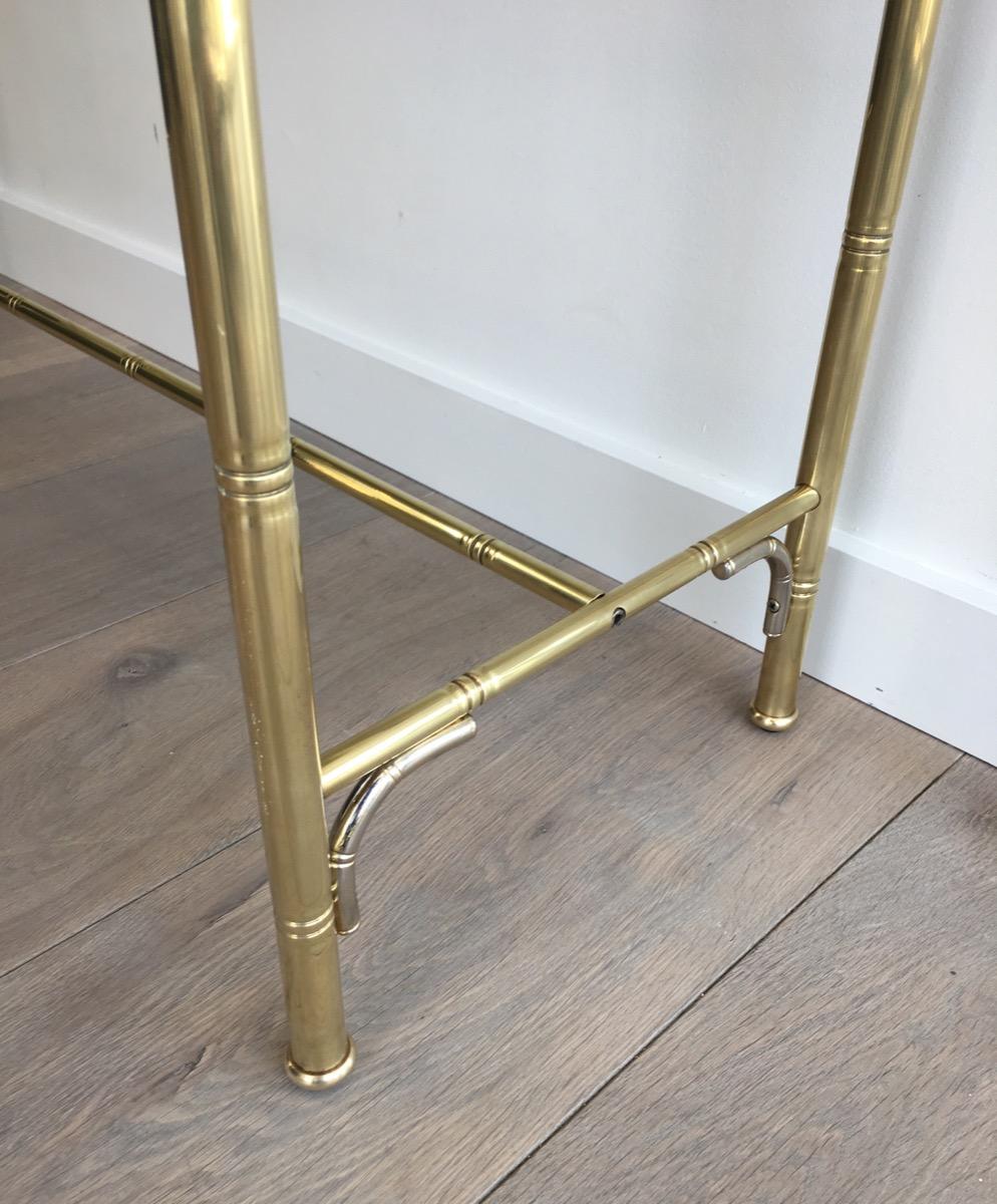 Faux-Bamboo Brass and Silvered Console Table with Smoked Glass In Good Condition In Marcq-en-Barœul, Hauts-de-France