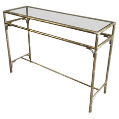 Faux-Bamboo Brass and Silvered Console Table with Smoked Glass