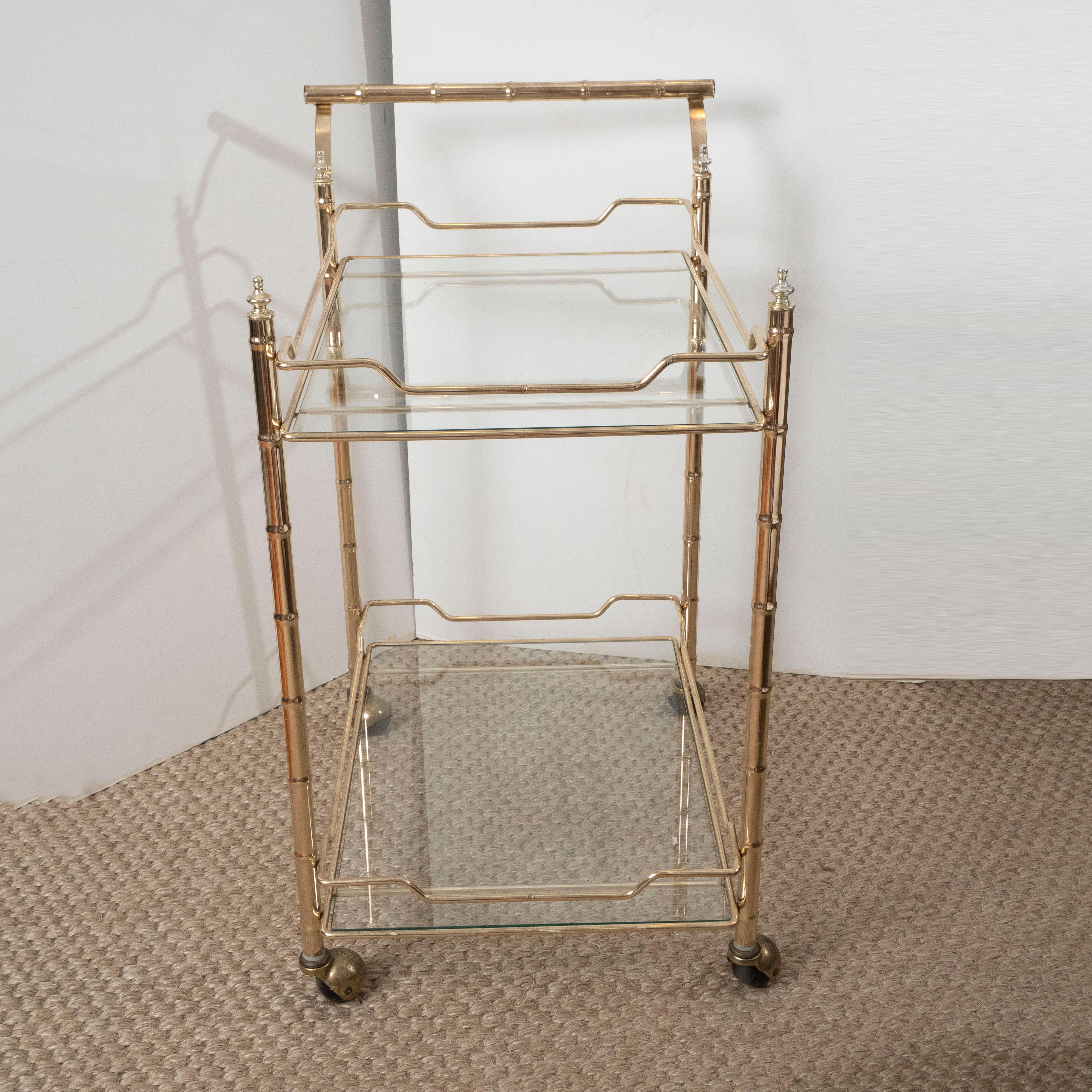 Late 20th Century Faux Bamboo Brass Bar Cart