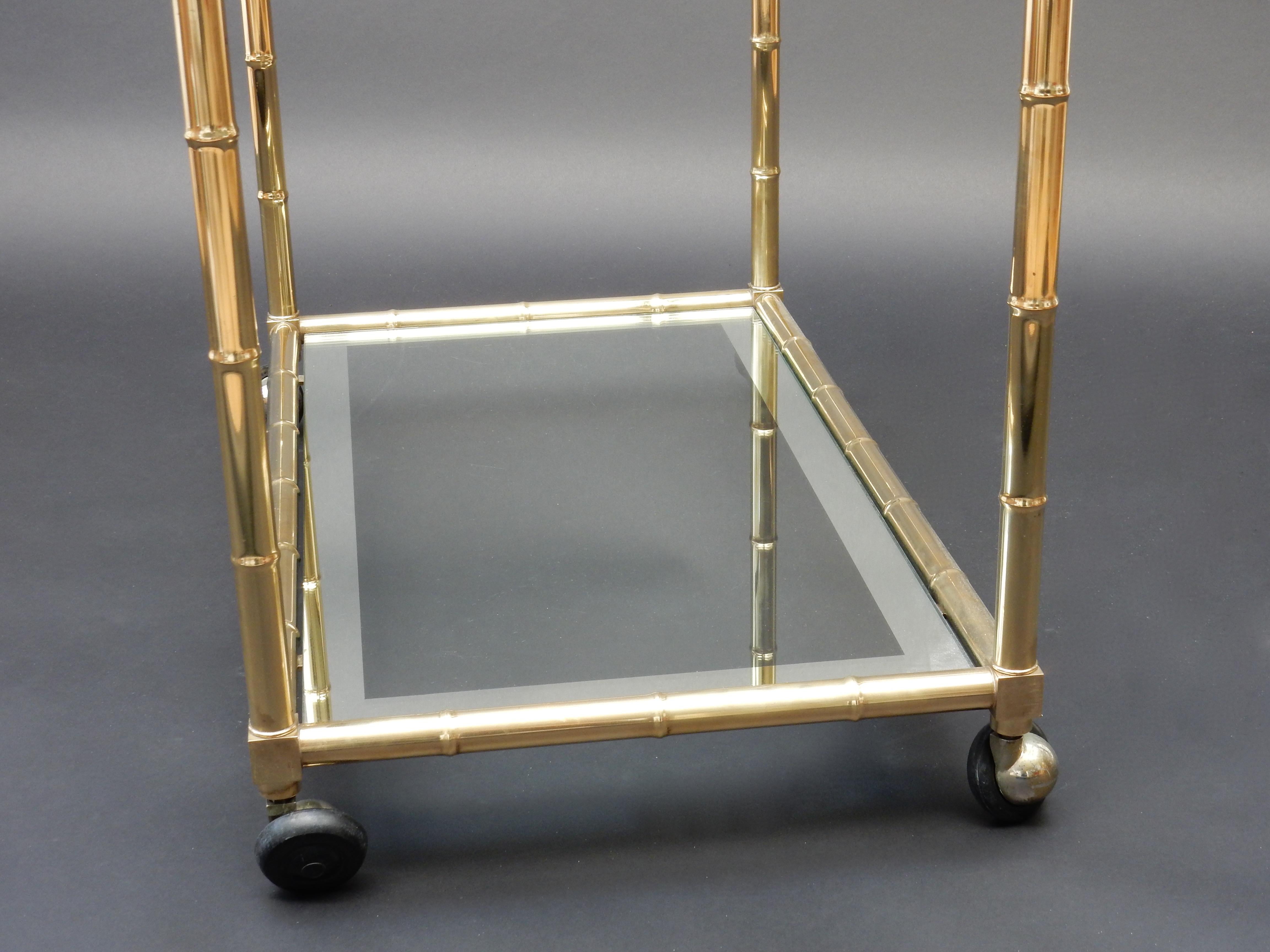 Faux Bamboo Brass Bar Cart In Good Condition In London, GB