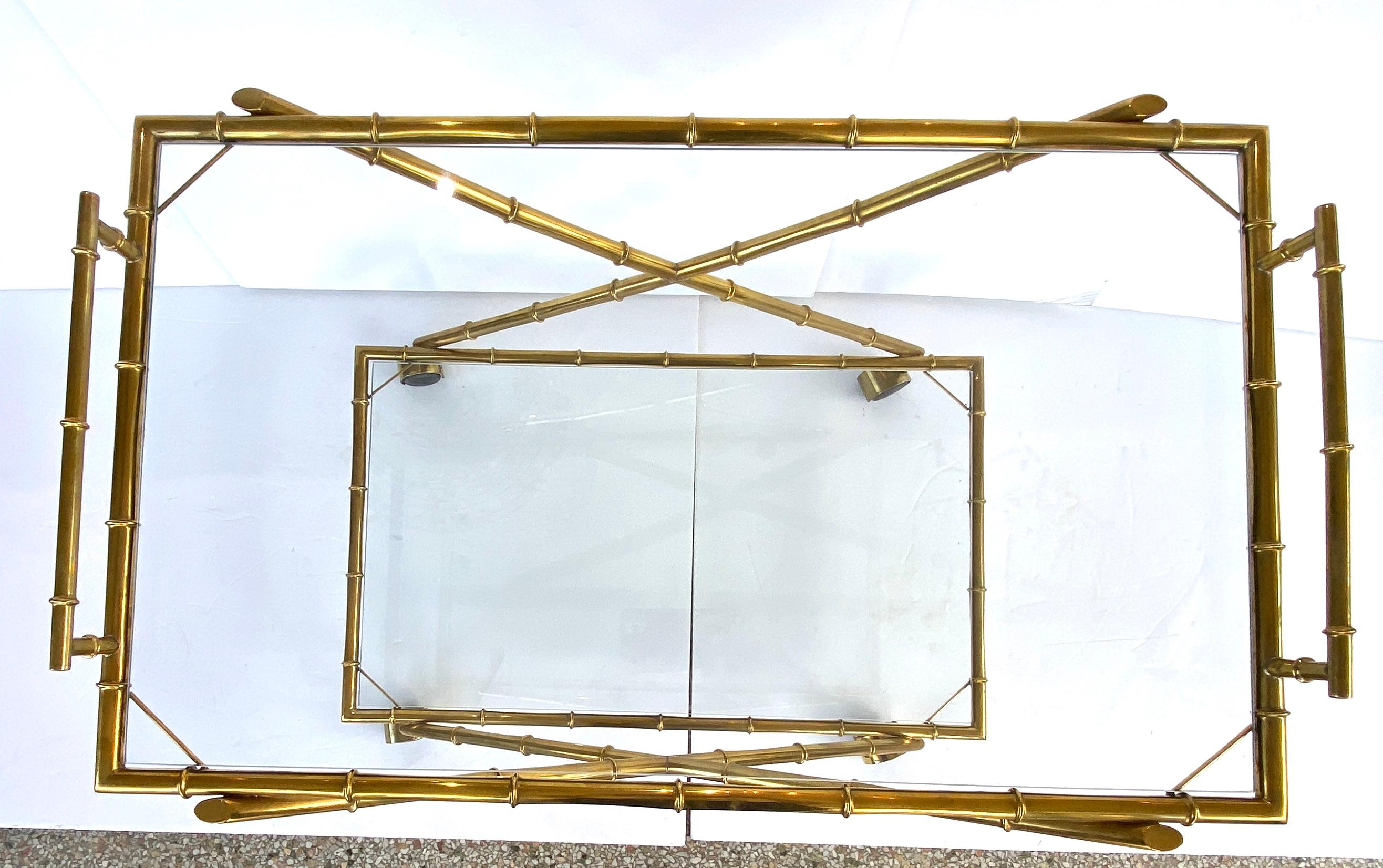 Faux Bamboo Brass Bar Cart In Good Condition In West Palm Beach, FL
